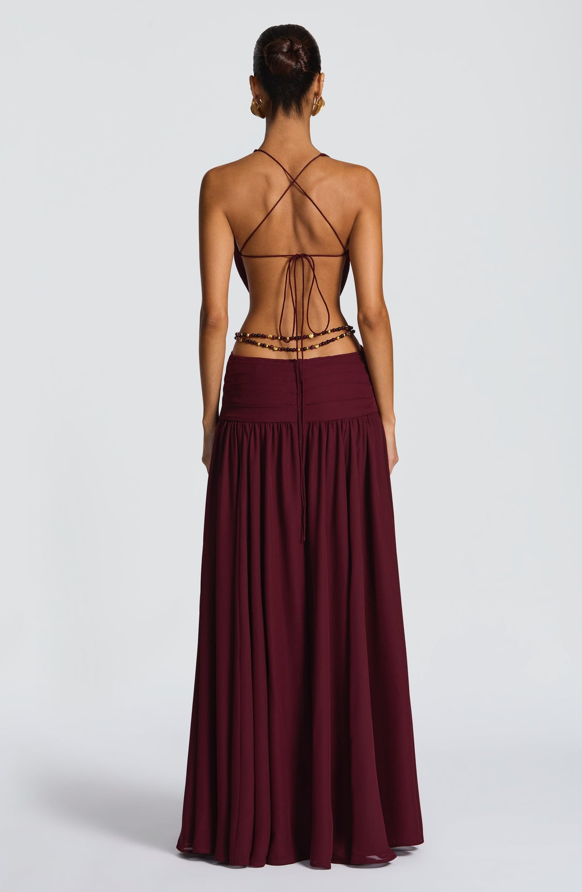 T.X Women's Dress Indianna Backless Cherry Lacquer Chiffon Evening