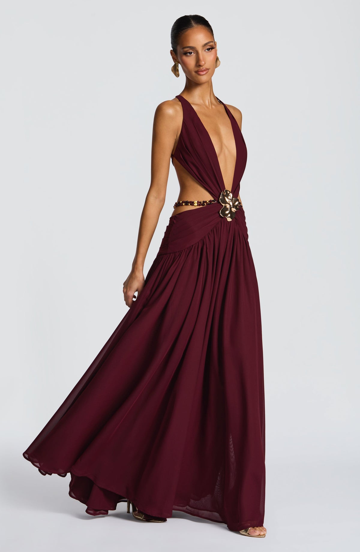 T.X Women's Dress Indianna Backless Cherry Lacquer Chiffon Evening