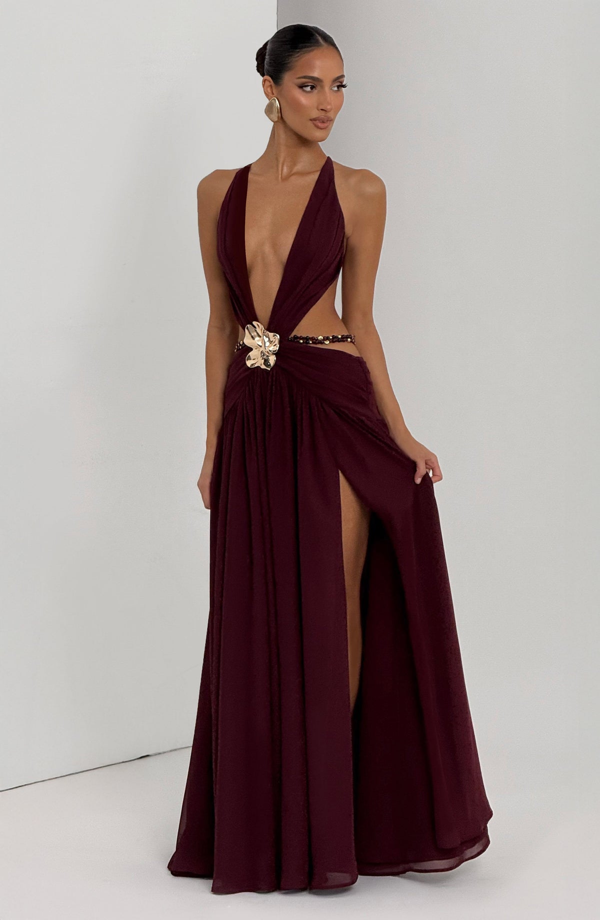 T.X Women's Dress Indianna Backless Cherry Lacquer Chiffon Evening