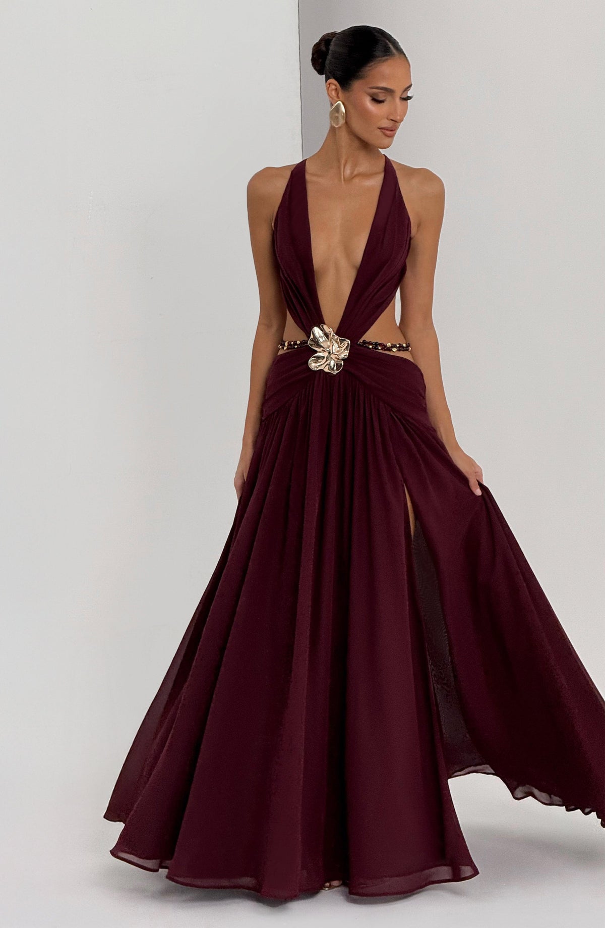 T.X Women's Dress Indianna Backless Cherry Lacquer Chiffon Evening