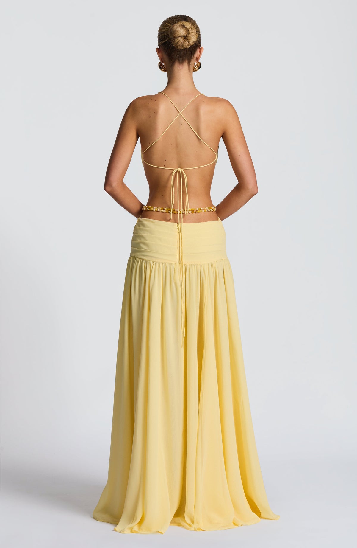T.X Women's Dress Maxi Indianna Lemon Chiffon Backless Formal