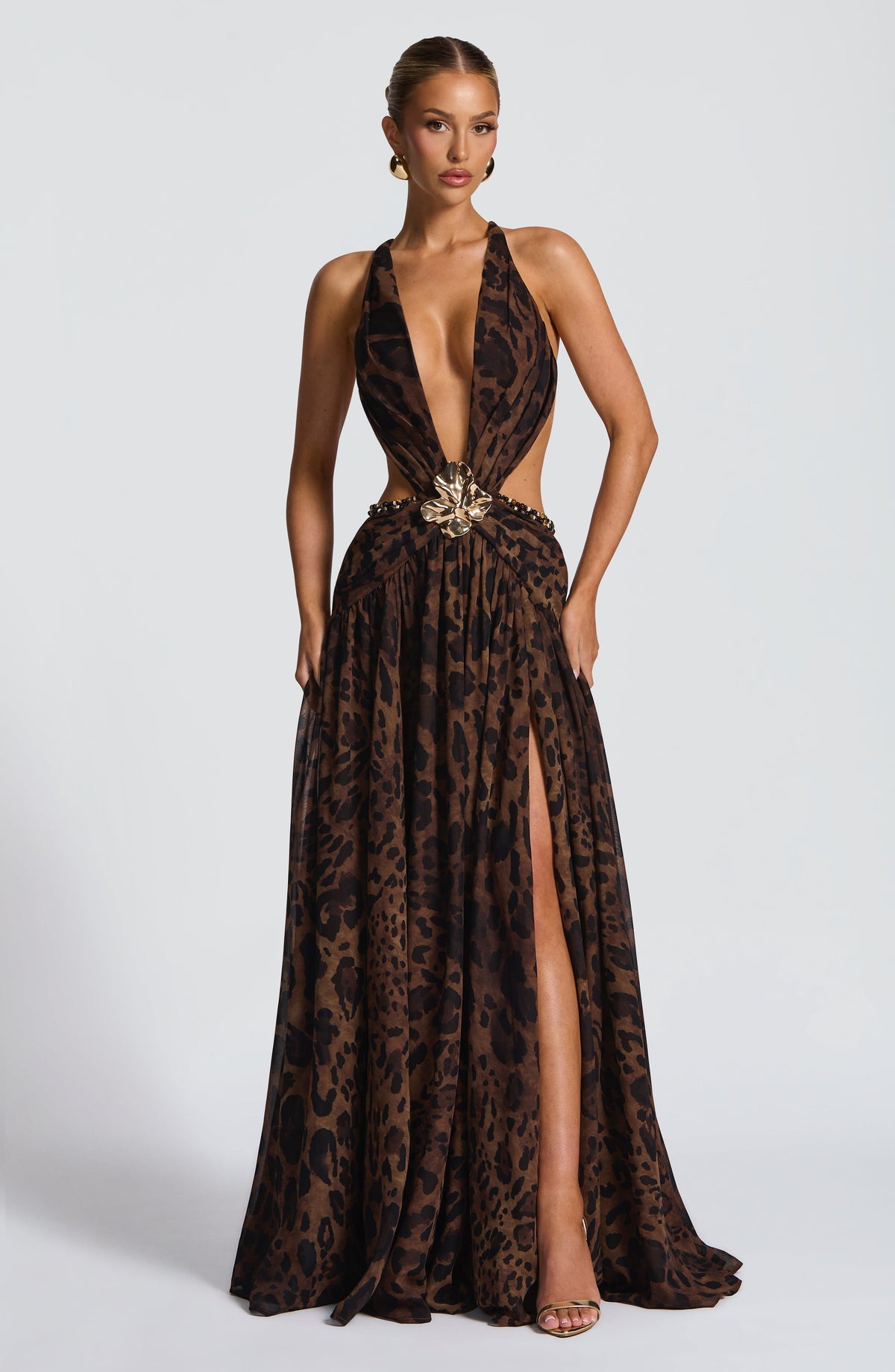 Indianna Women's Dress Maxi Leopard Print Chiffon Evening
