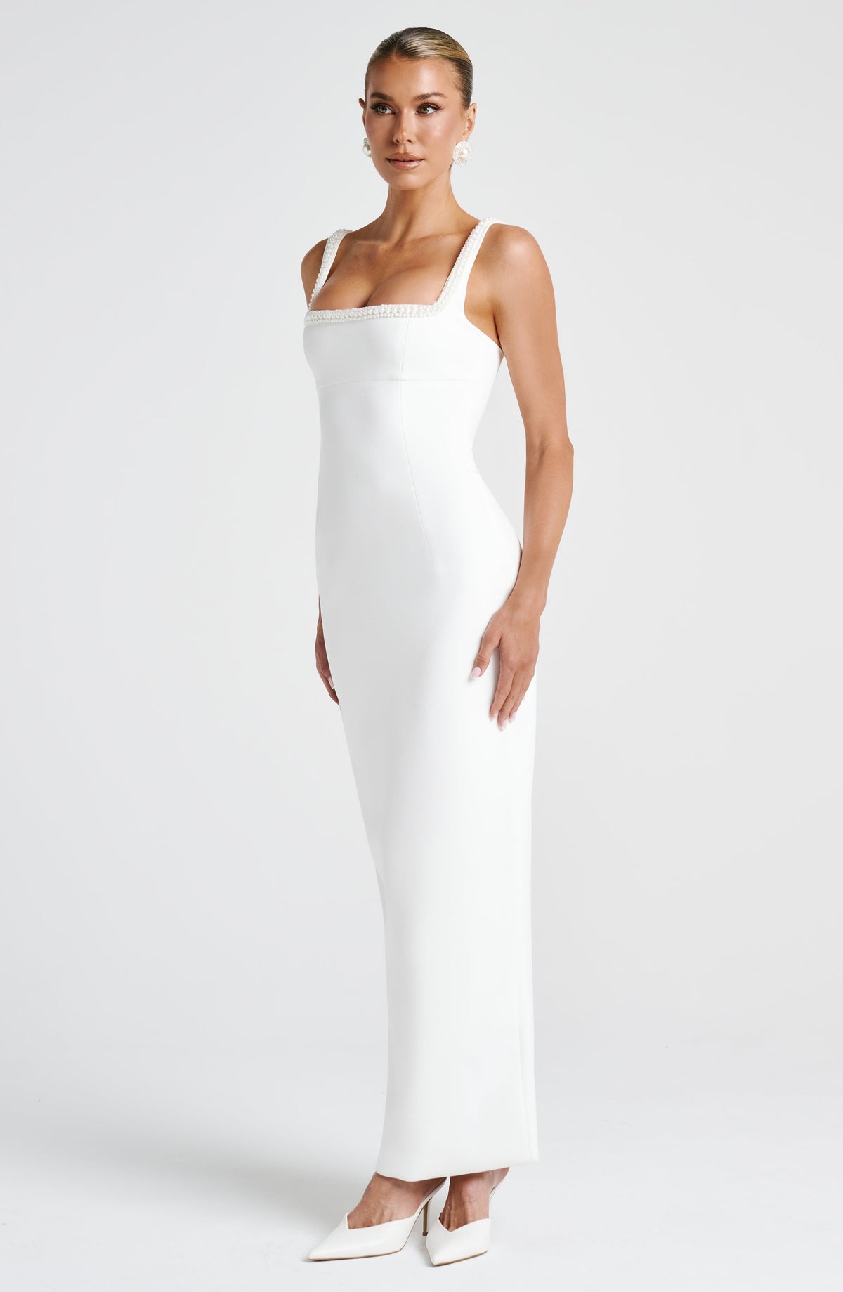 R.F Women's Dress Ines Midaxi Ivory Pearl Crepe Formal