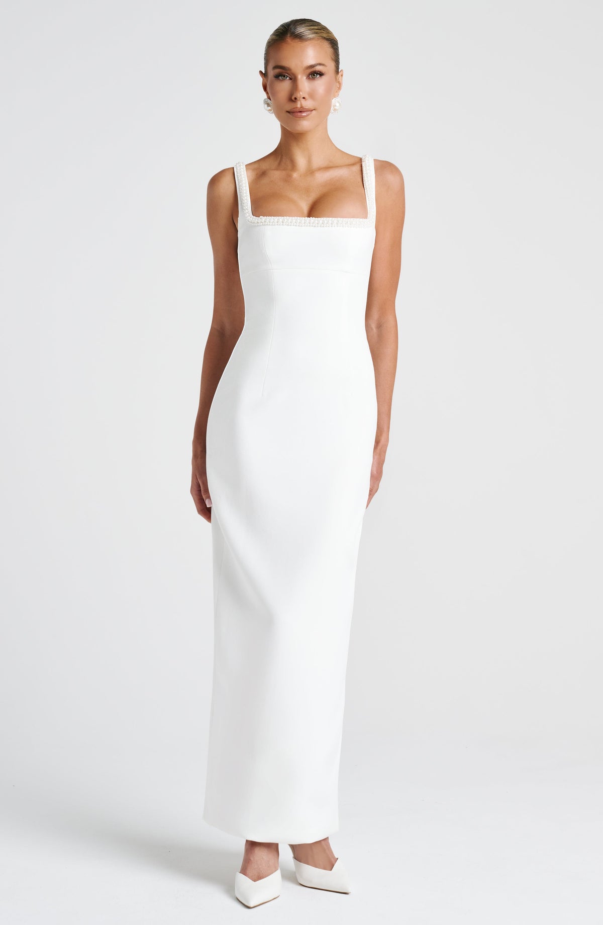 R.F Women's Dress Ines Midaxi Ivory Pearl Crepe Formal