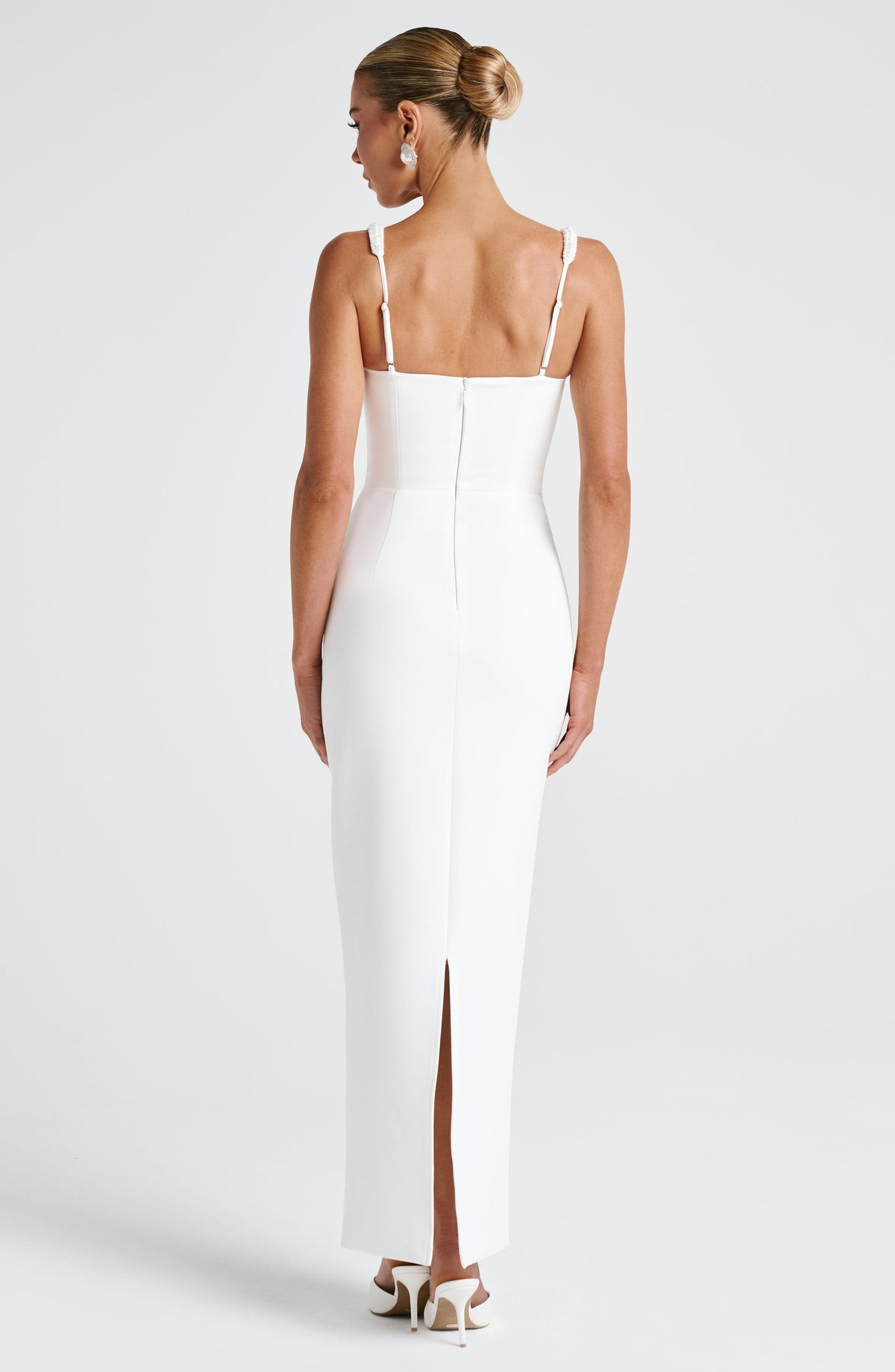 R.F Women's Dress Ines Midaxi Ivory Pearl Crepe Formal