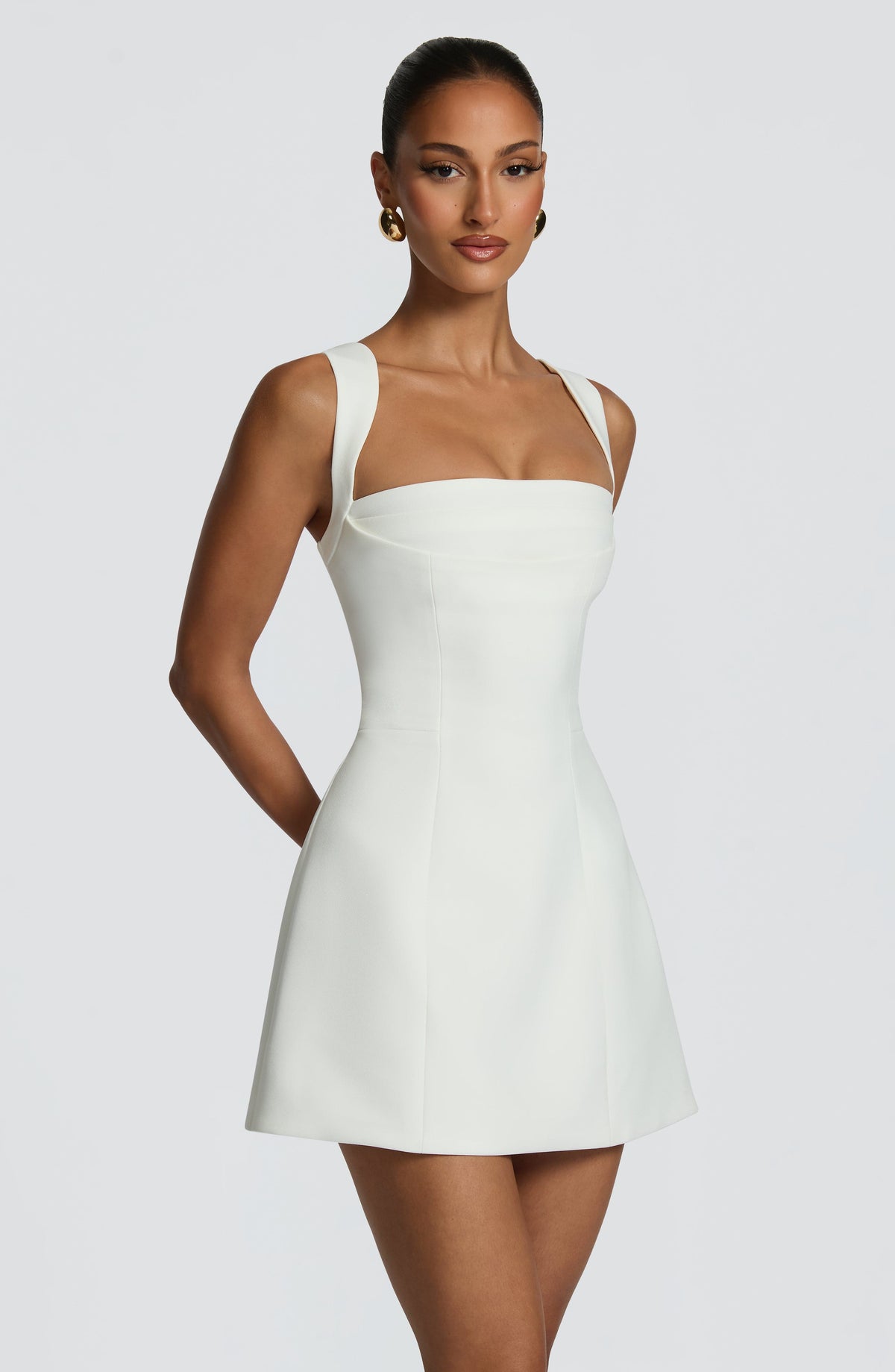 DIA Women's Dress Square Neck Ivory Non-Stretch Crepe Party