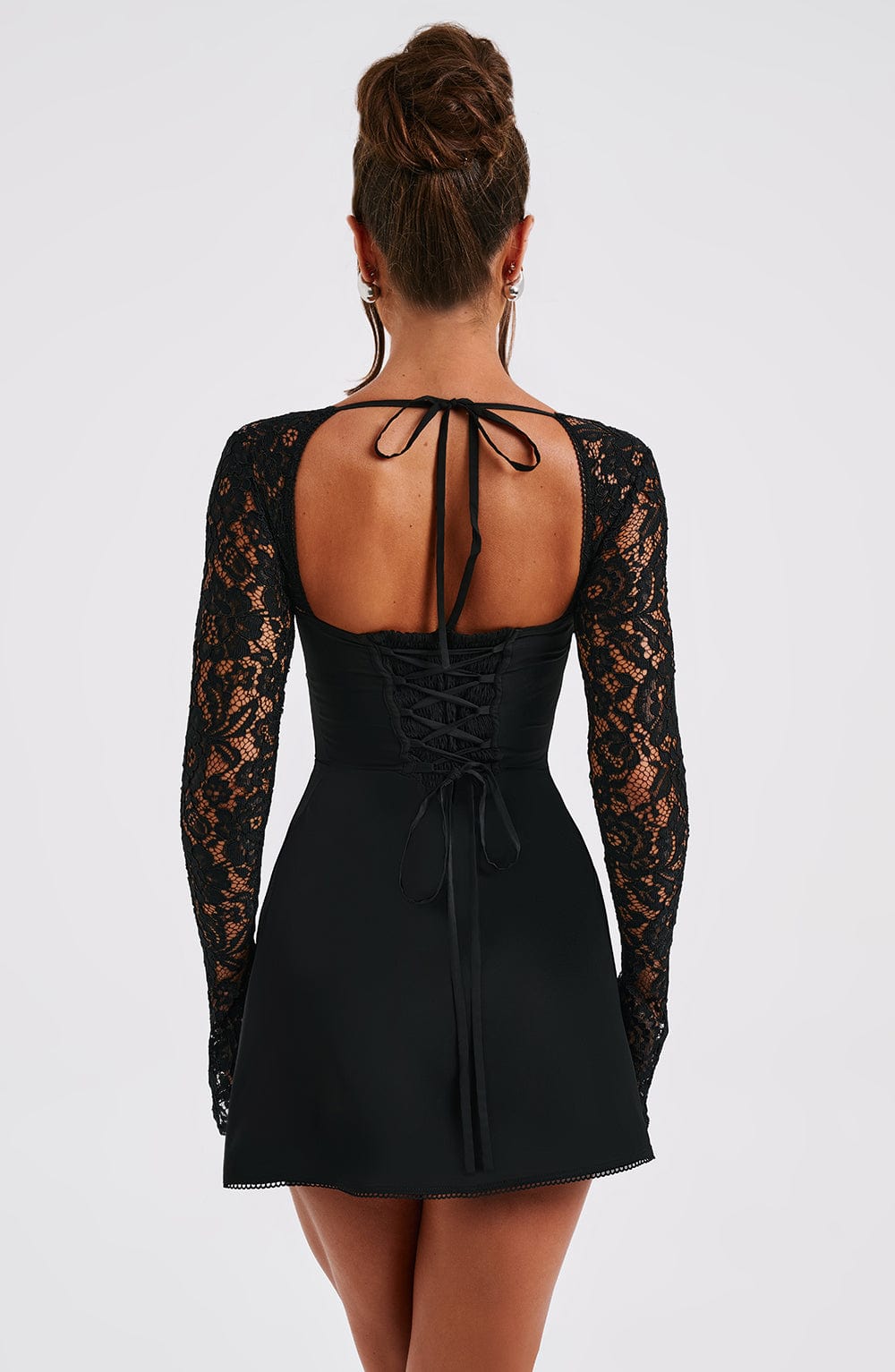 L.F Women's Dress Jacinta Long Sleeve Cupped Black Satin Lace Party