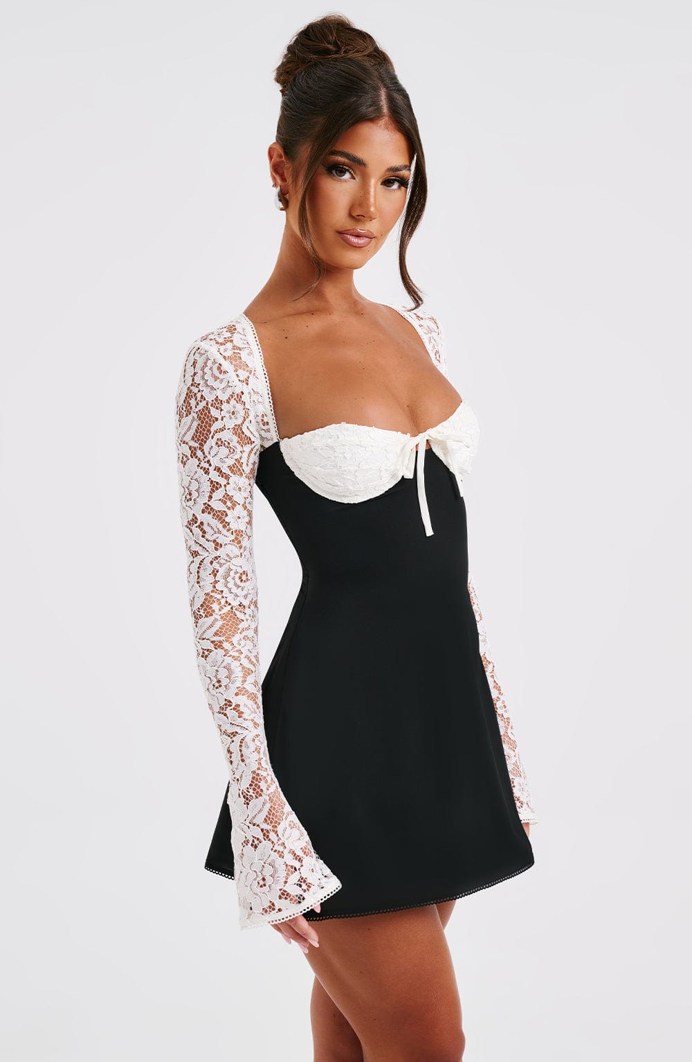 L.F Women's Dress Jacinta Mini Black/White Chiffon Lace Evening