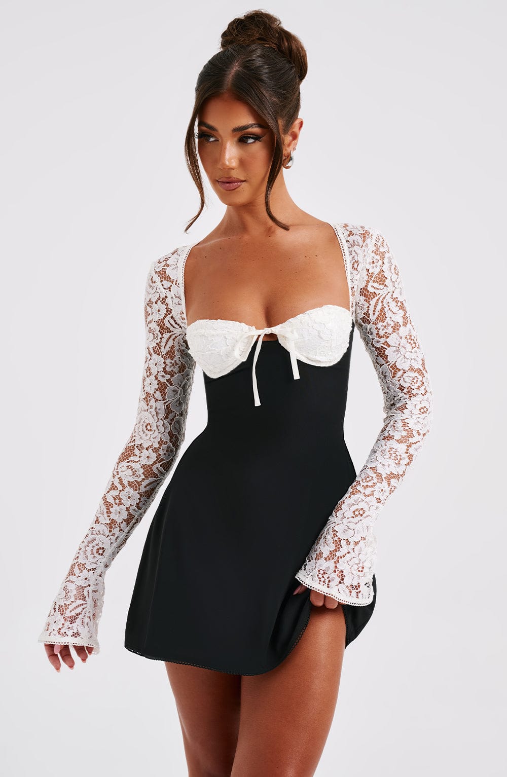 L.F Women's Dress Jacinta Mini Black/White Chiffon Lace Evening