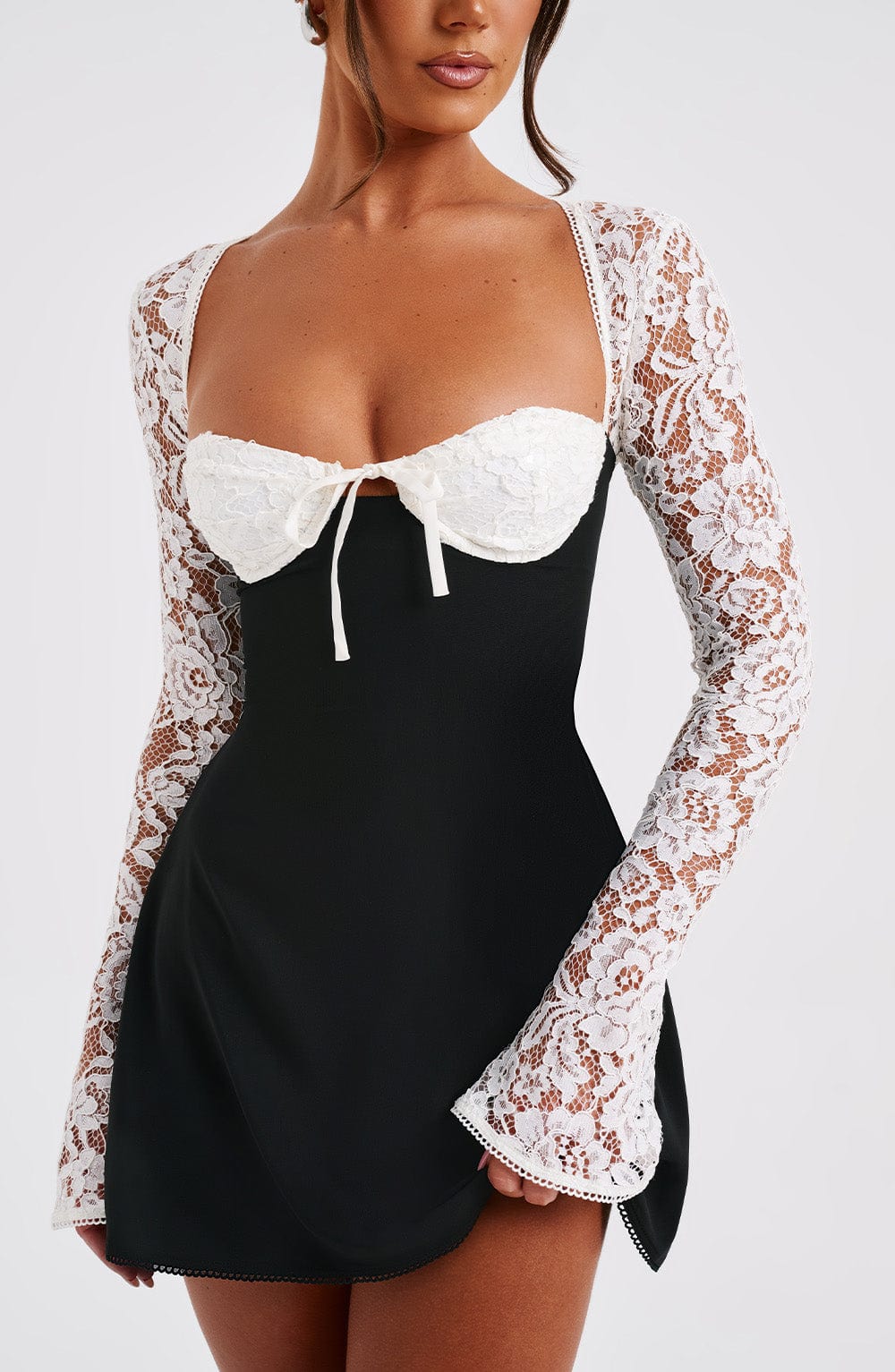 L.F Women's Dress Jacinta Mini Black/White Chiffon Lace Evening