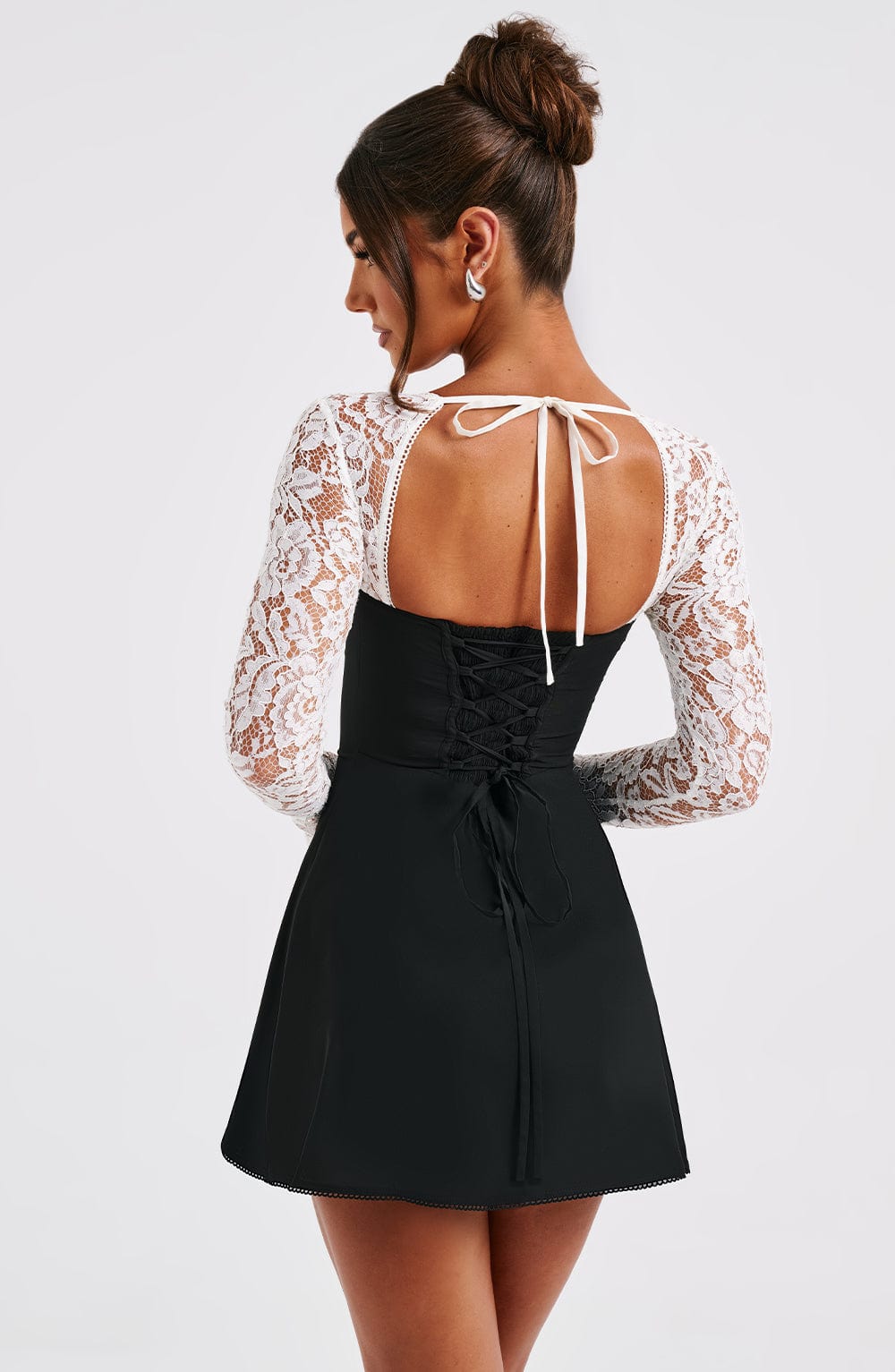 L.F Women's Dress Jacinta Mini Black/White Chiffon Lace Evening