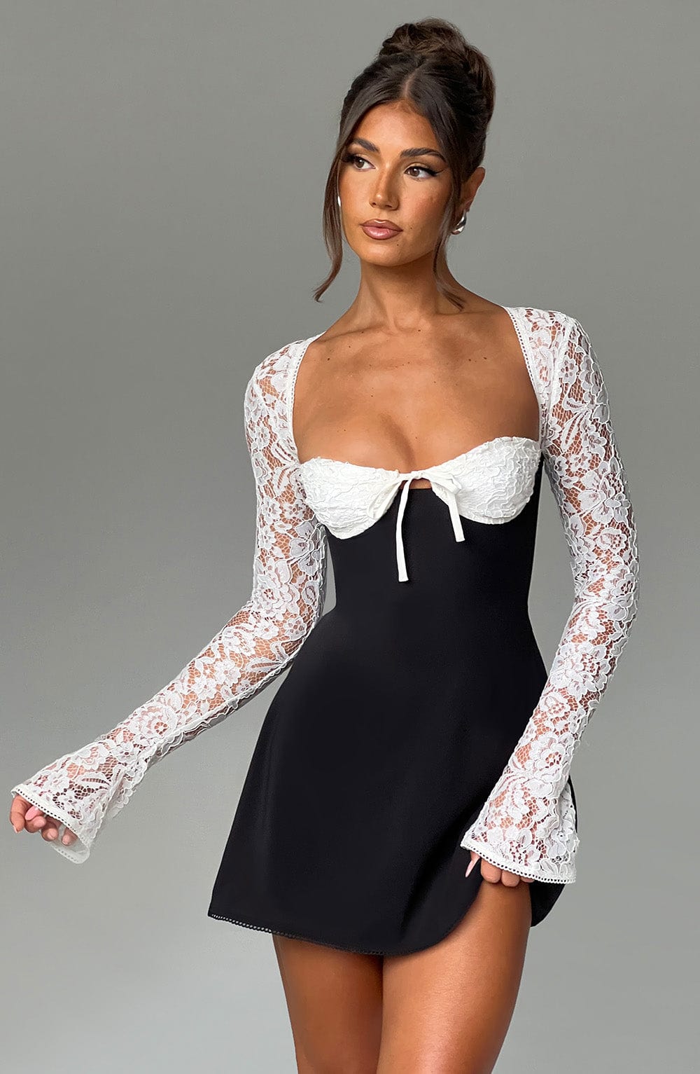 L.F Women's Dress Jacinta Mini Black/White Chiffon Lace Evening
