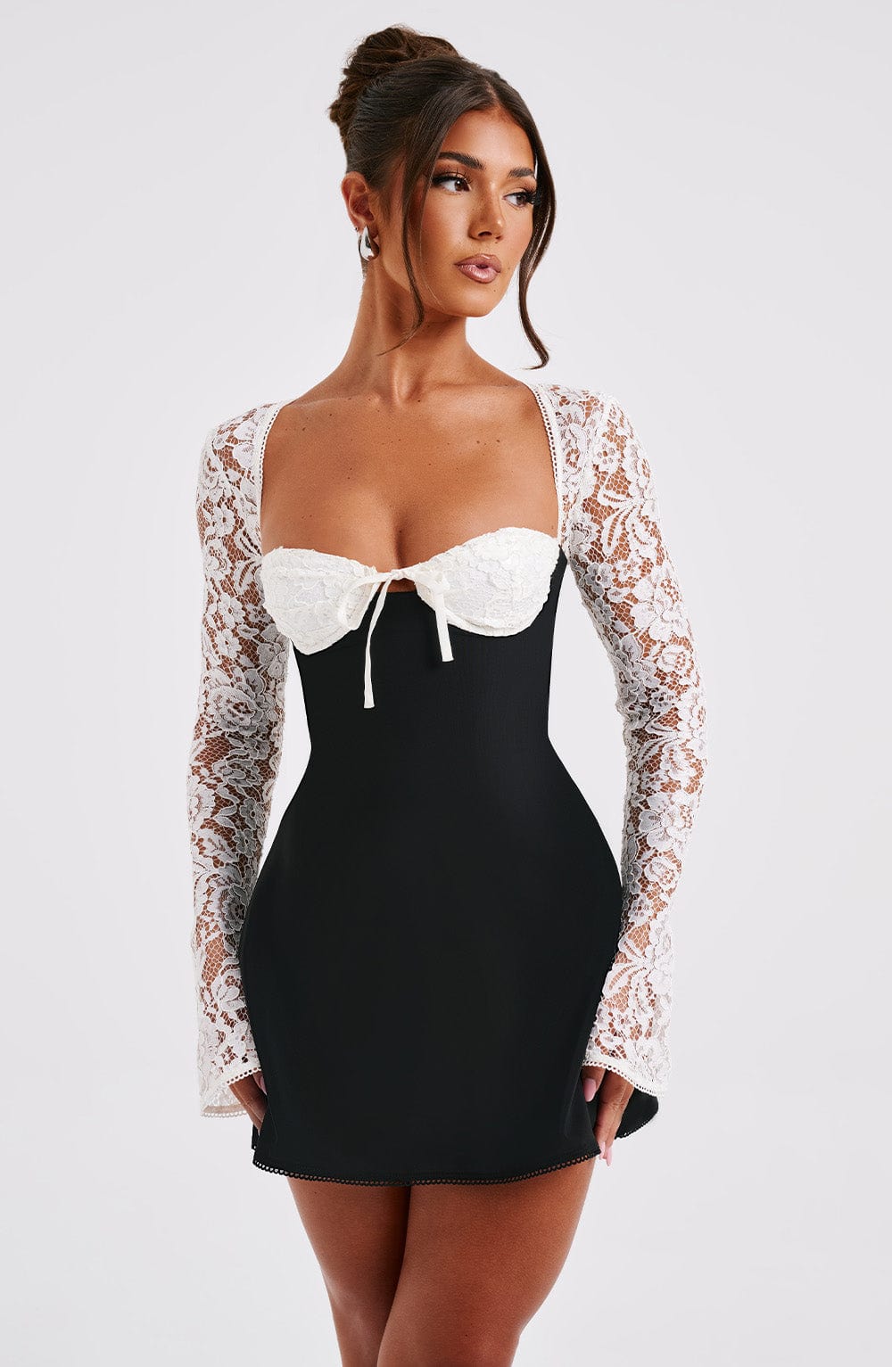 L.F Women's Dress Jacinta Mini Black/White Chiffon Lace Evening