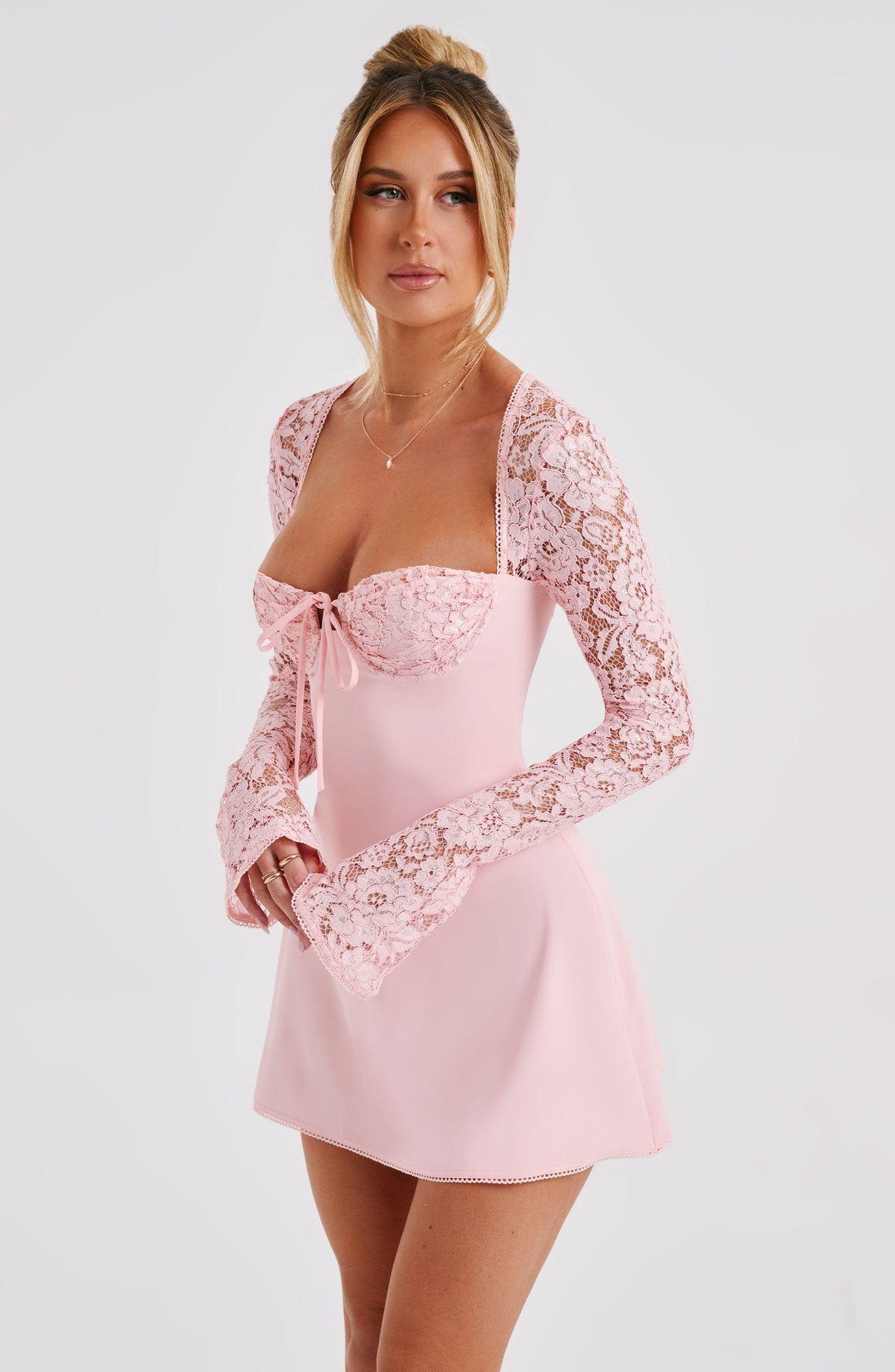 L.F Women's Dress Mini Cupped Blush Stretch Floral Lace Party