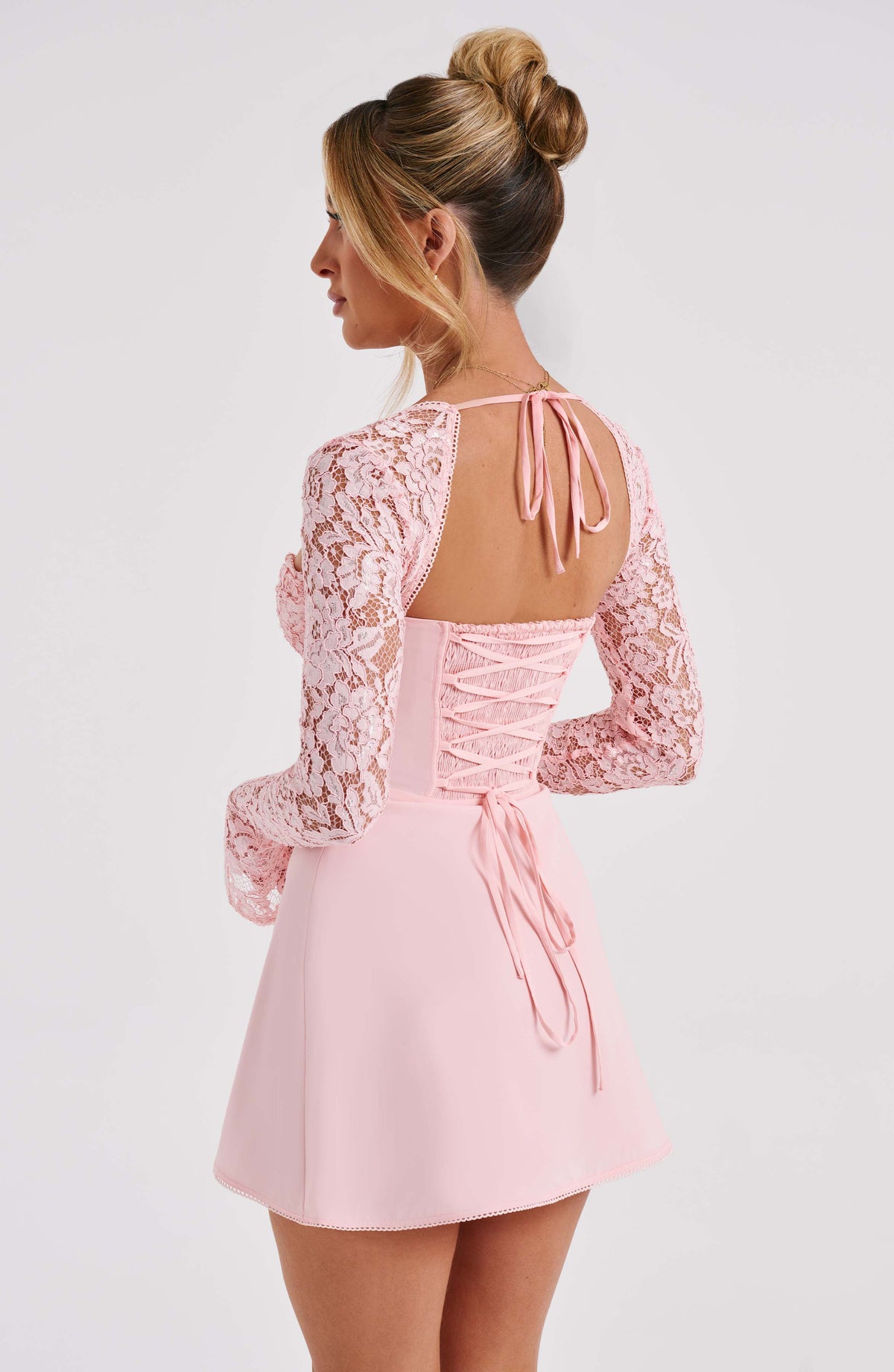 L.F Women's Dress Mini Cupped Blush Stretch Floral Lace Party
