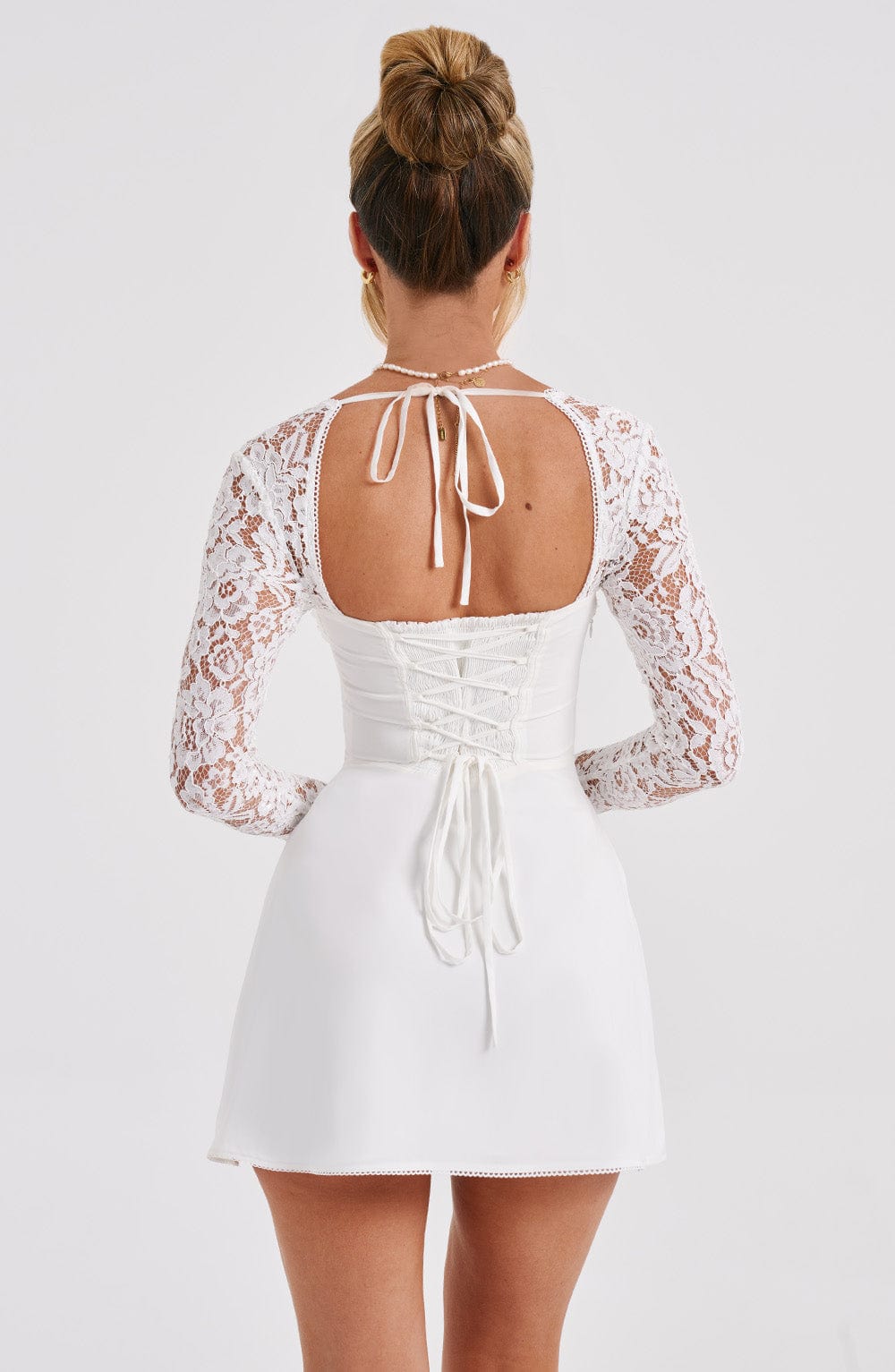 L.F Women's Dress Mini Ivory Stretch Floral Lace Party
