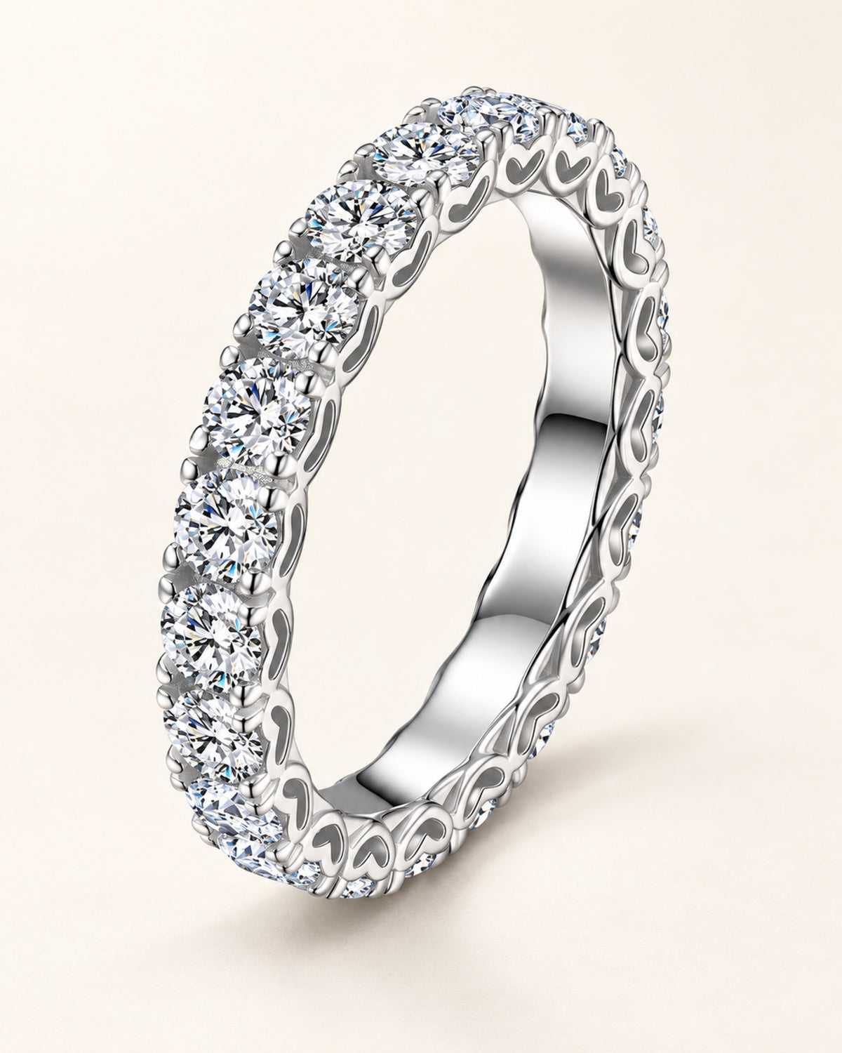 Women's S925 sterling silver moissanite eternity ring, silver tone hero view