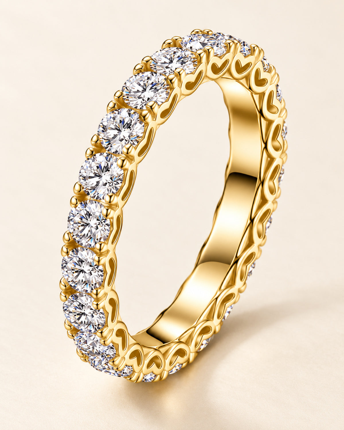 Women's S925 sterling silver moissanite eternity ring, 14K gold tone hero view