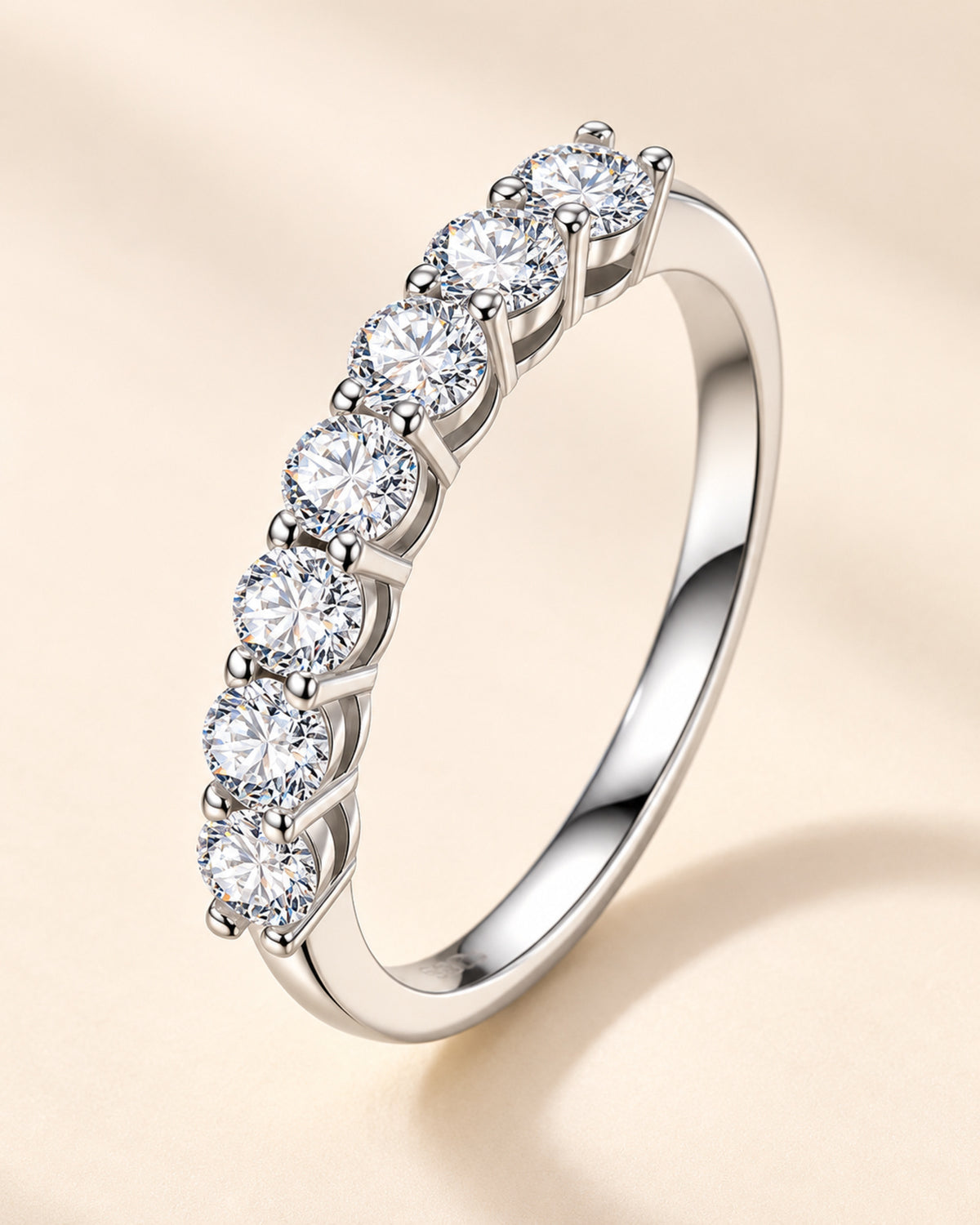 Women's S925 sterling silver seven-stone moissanite ring, silver tone hero view