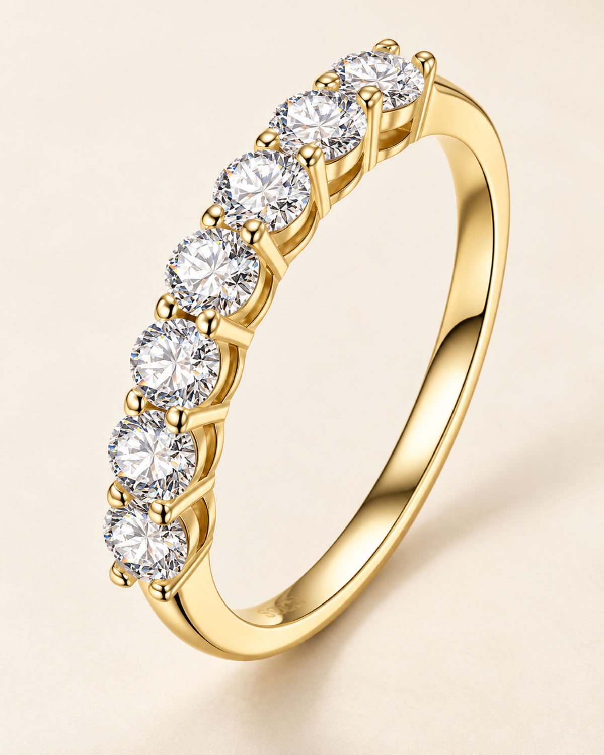 Women's S925 seven-stone moissanite ring, 14K gold tone hero view