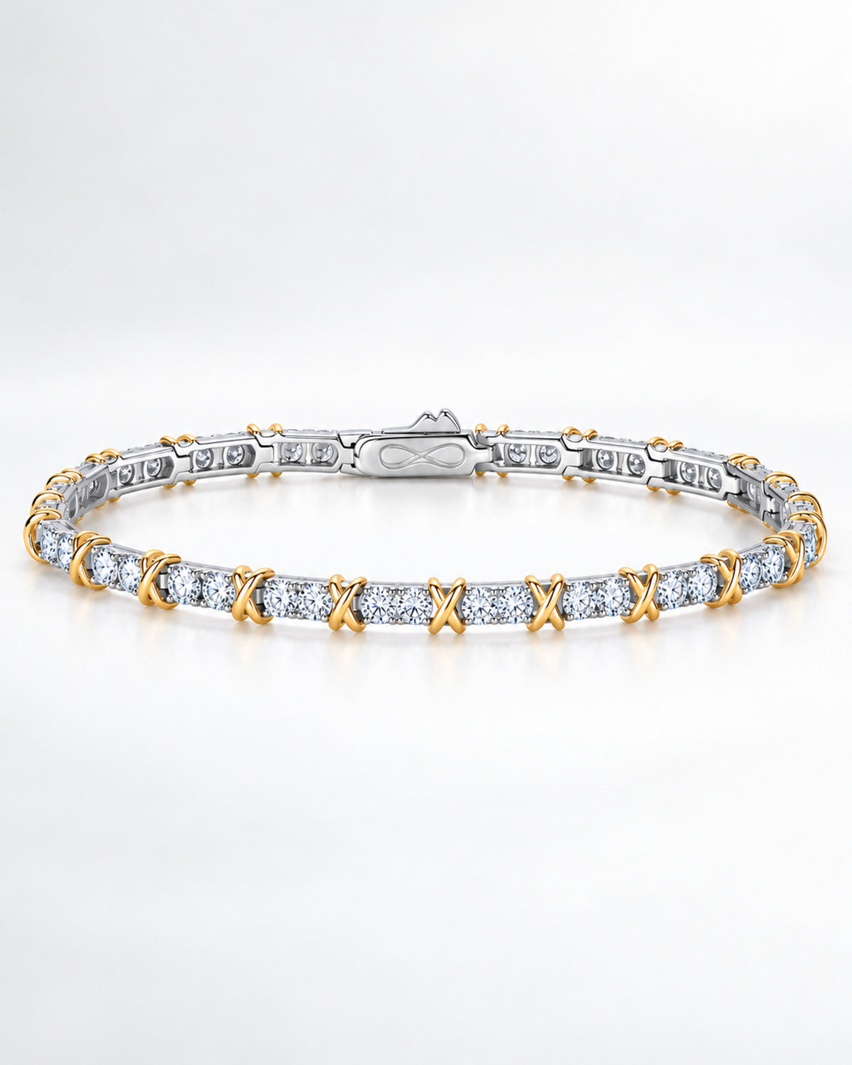 Two-tone moissanite bracelet with slim 2 mm round stones