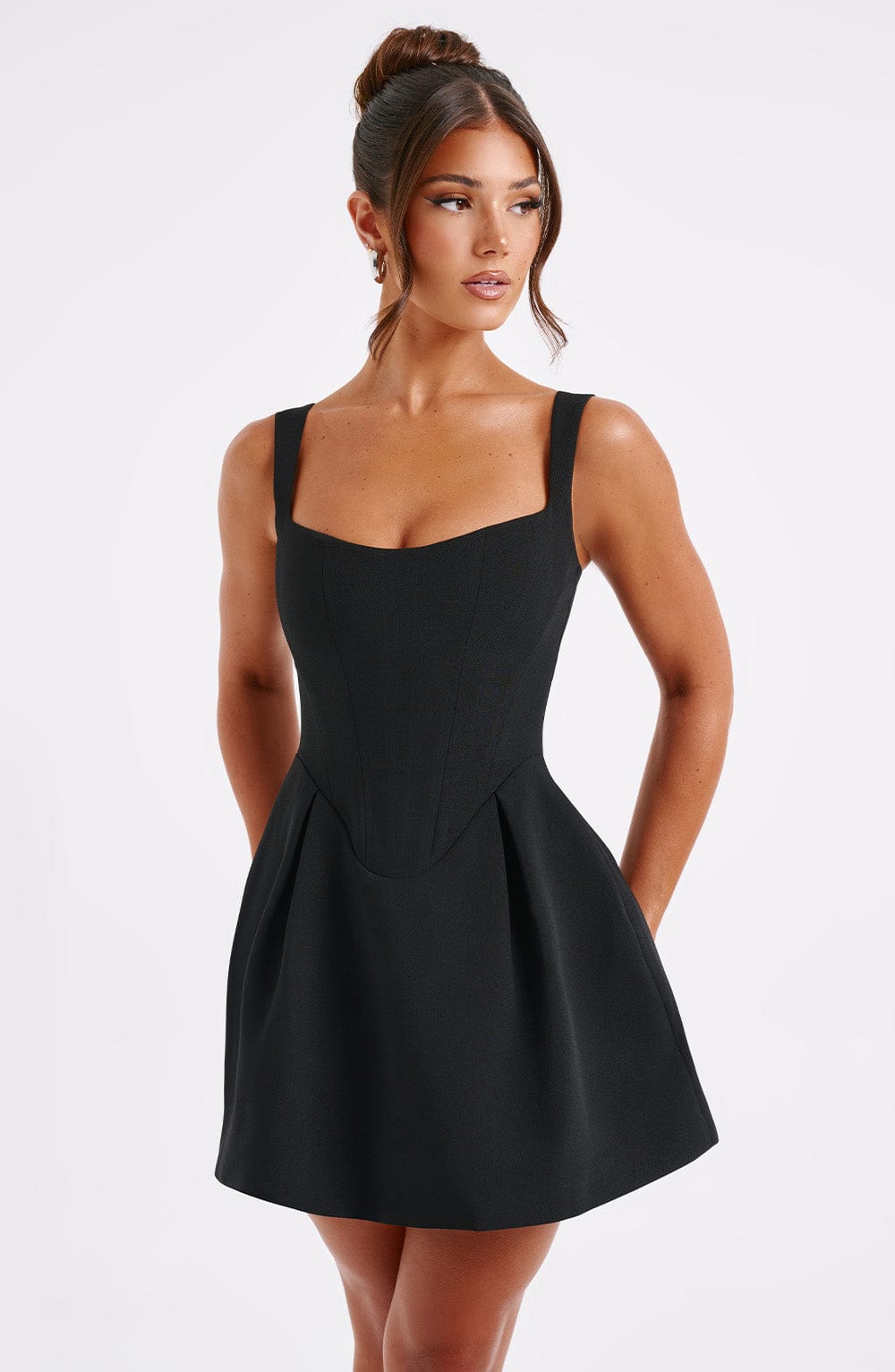 M.T Women's Dress Strapless Corset Bubble Hem Black Woven Party