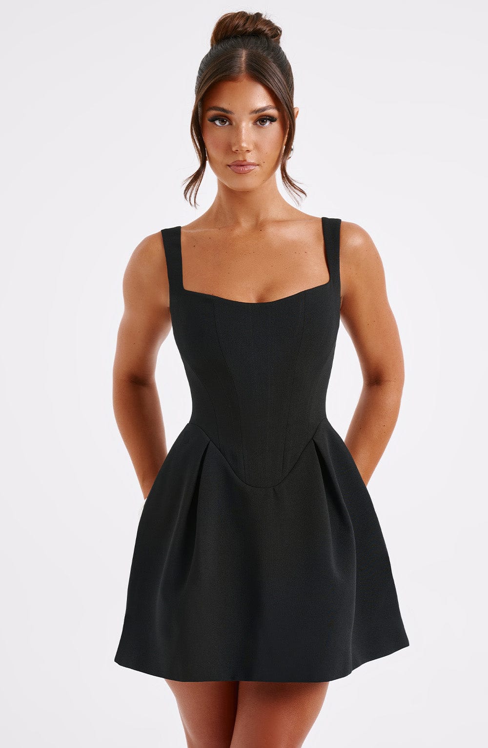 M.T Women's Dress Strapless Corset Bubble Hem Black Woven Party