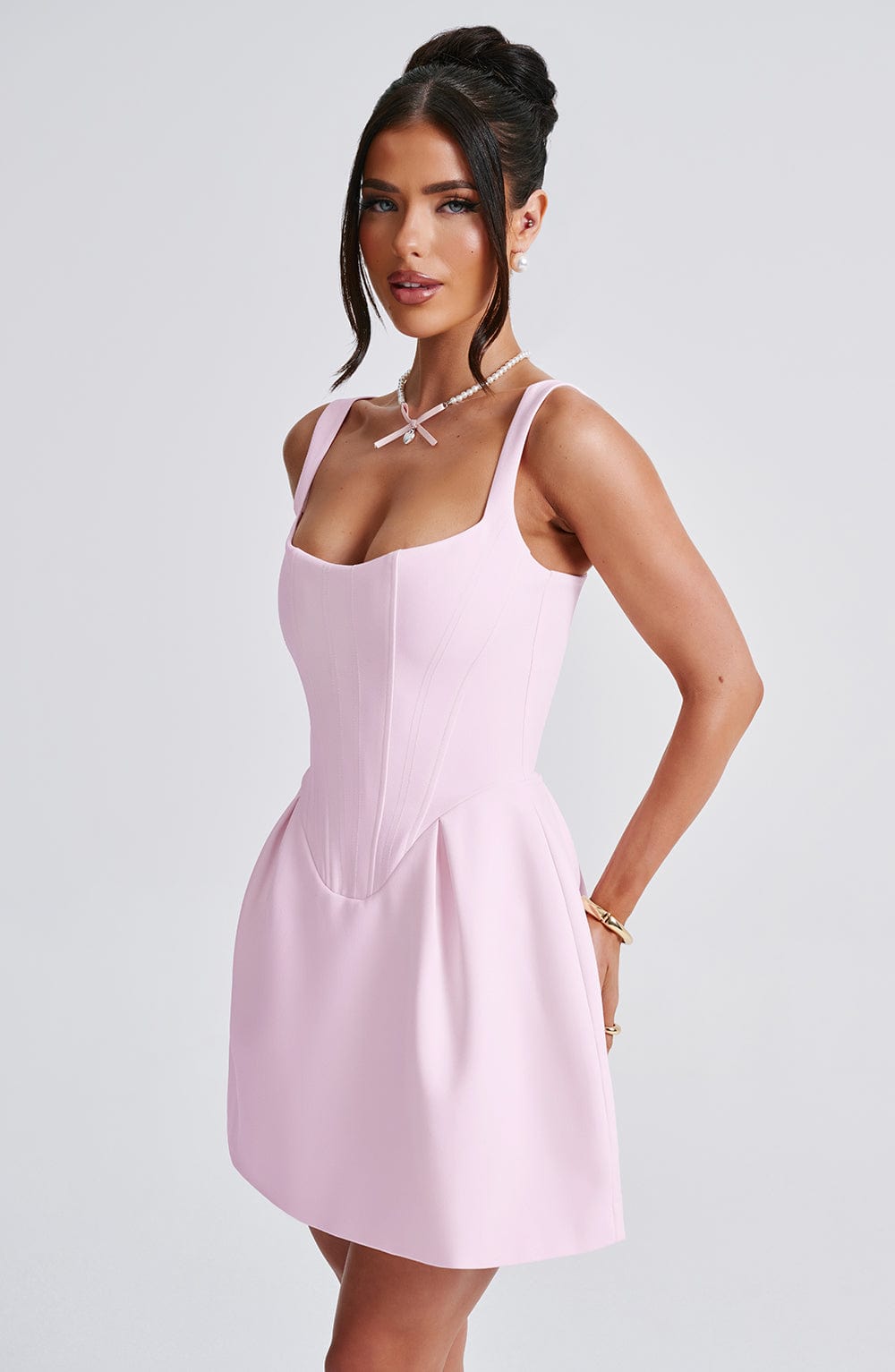 M.T Women's Dress Corset Bubble Hem Blush Crepe Cocktail Party