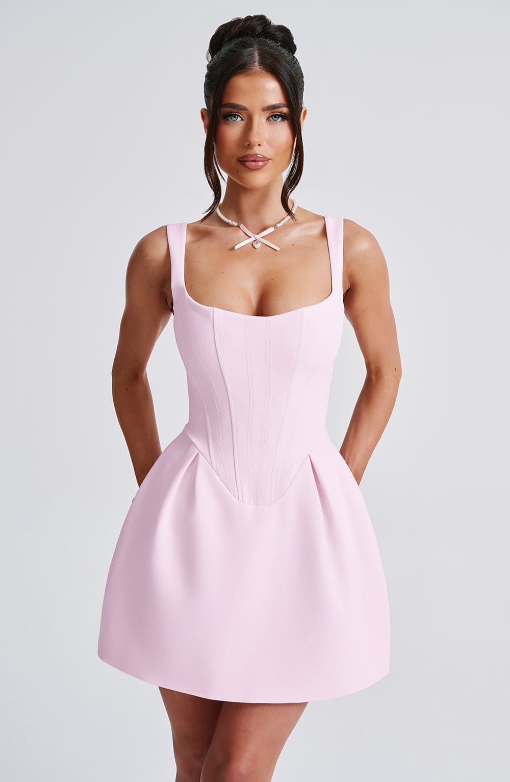 M.T Women's Dress Corset Bubble Hem Blush Crepe Cocktail Party
