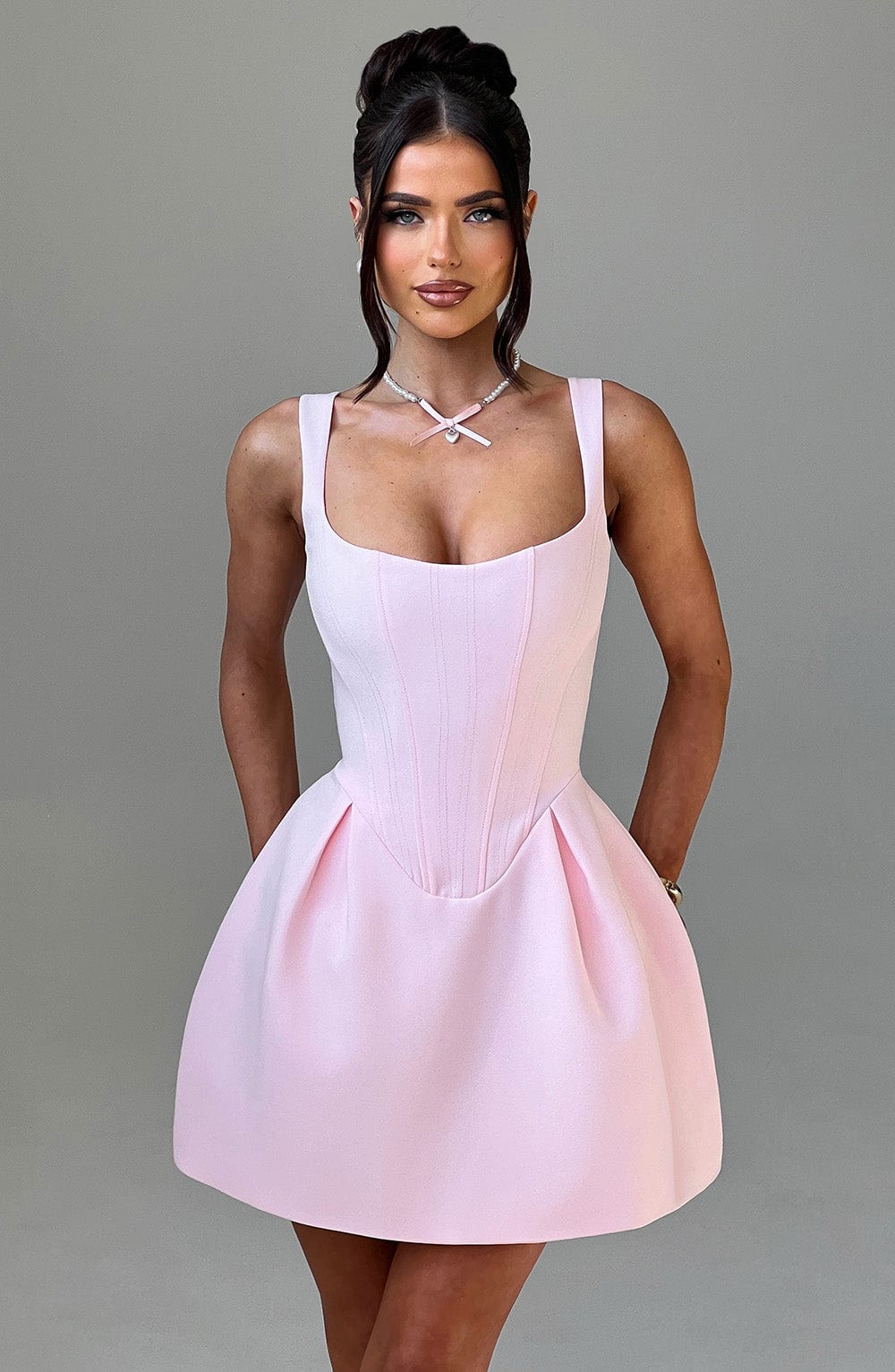 M.T Women's Dress Corset Bubble Hem Blush Crepe Cocktail Party