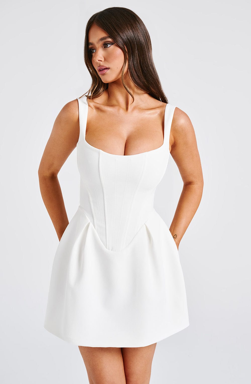 M.T Women's Dress Corset Mini Ivory Woven Party