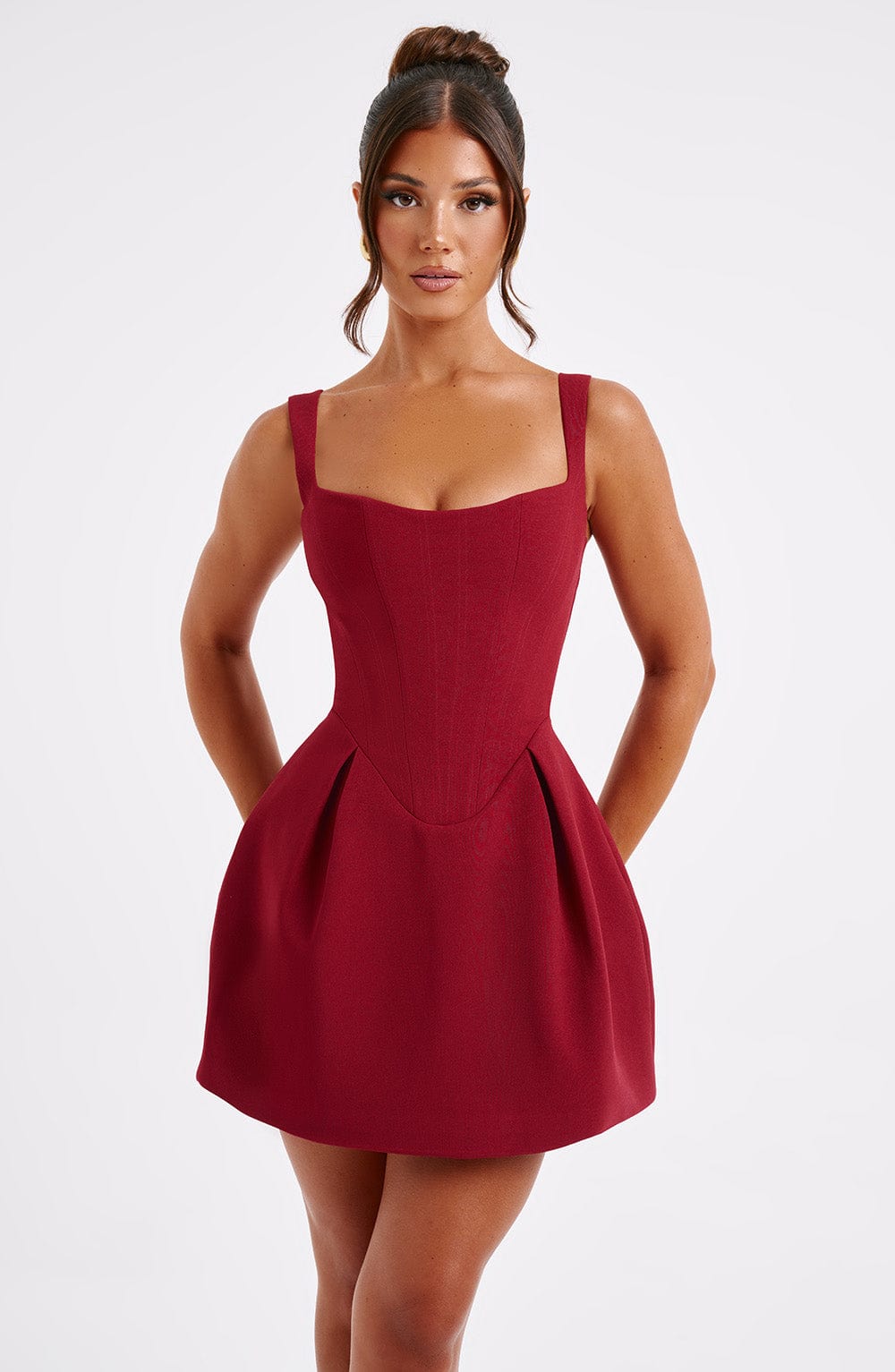 M.T Women's Dress Mini Corset Wine Woven Party