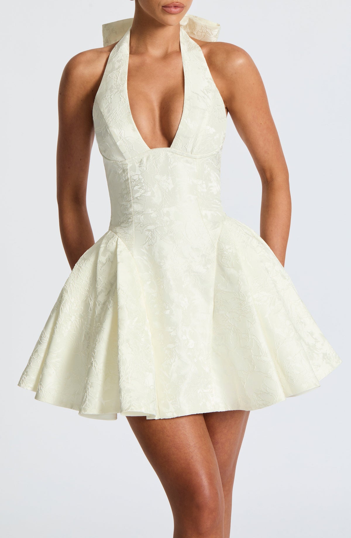 R.F Women's Dress Strapless Mini Ivory Floral Jacquard Party