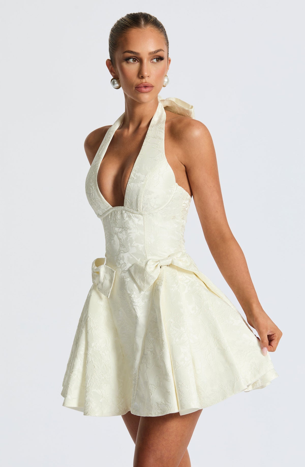 R.F Women's Dress Strapless Mini Ivory Floral Jacquard Party