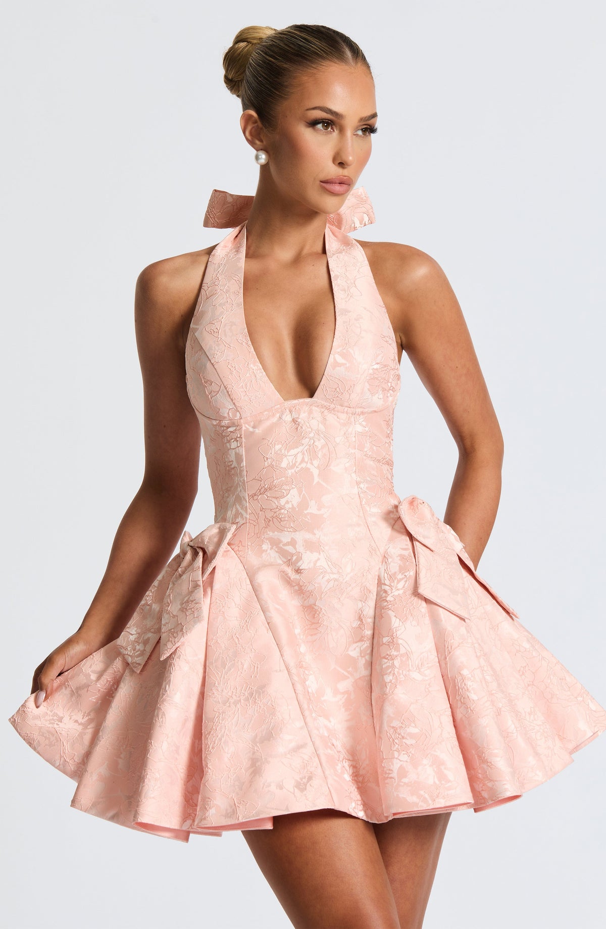 R.F Women's Dress Jocelyn Mini Soft Peach Jacquard Party