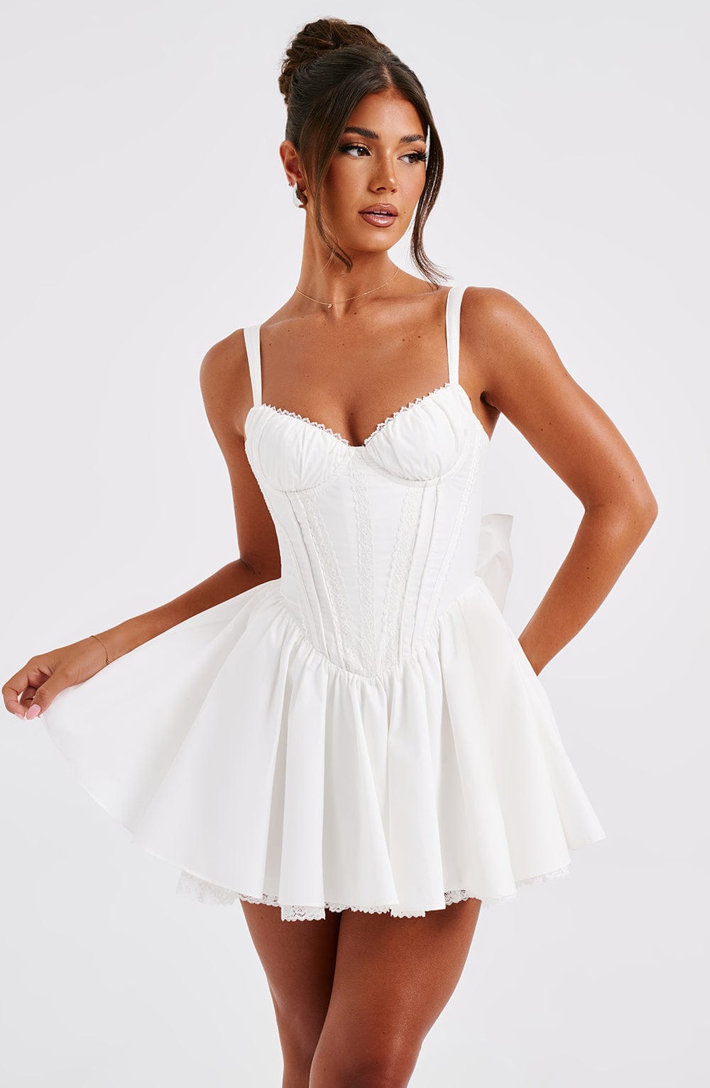 R.F Women's Dress Josie Corset Mini White Cotton Lace Party