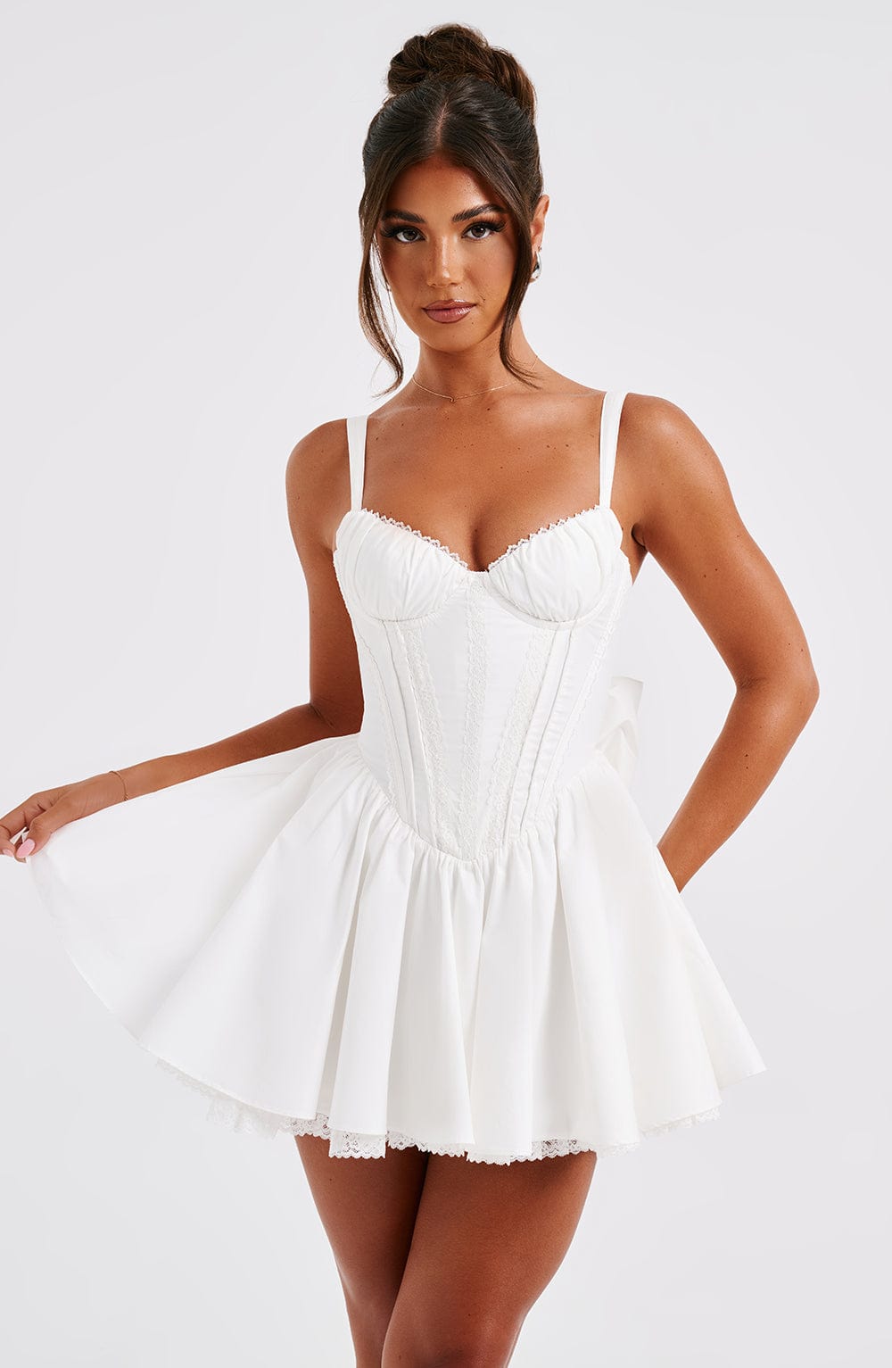 R.F Women's Dress Josie Corset Mini White Cotton Lace Party