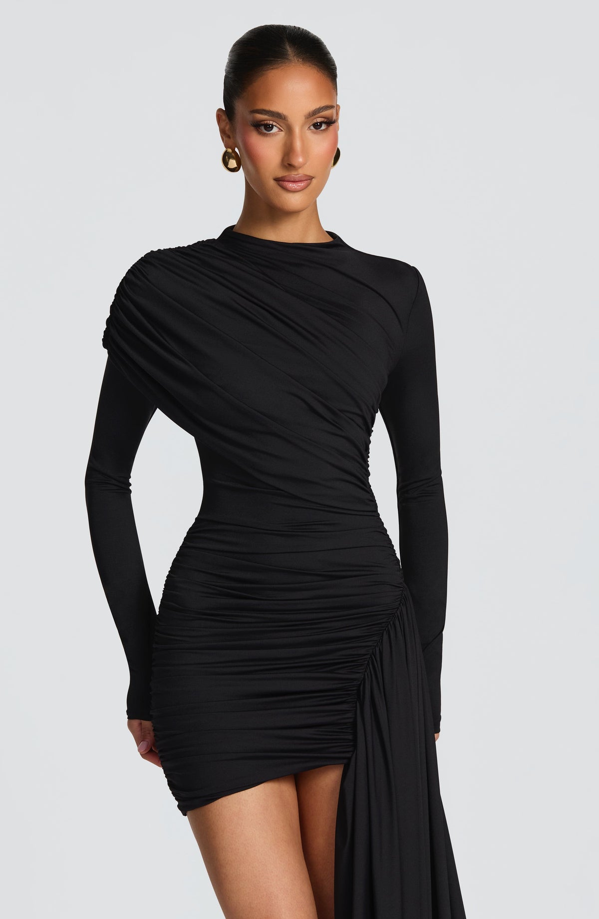 DIA Women's Dress Jovanna Mini Cowl Neck Black Slinky Jersey Party