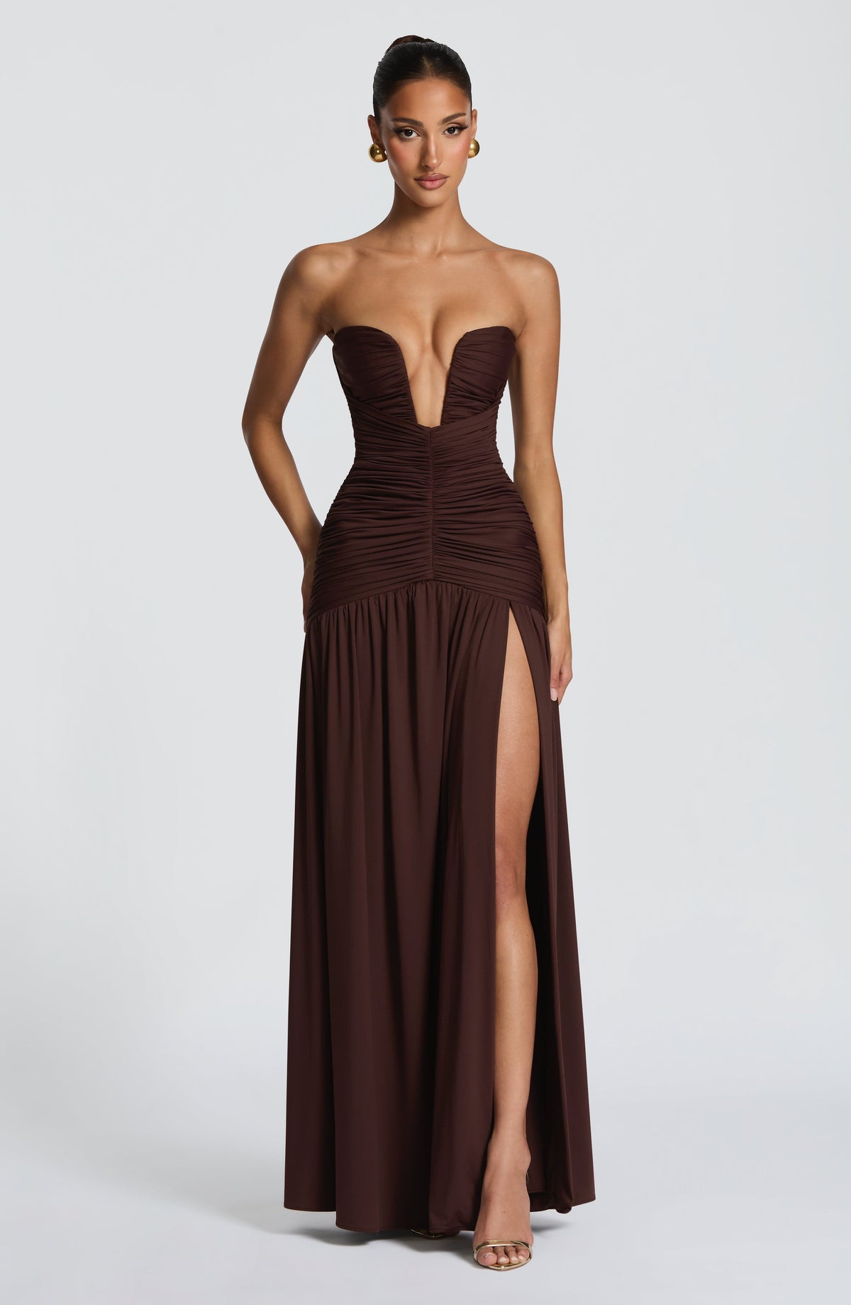 DIA Women's Dress Maxi Plum Brown Stretch Jersey Formal