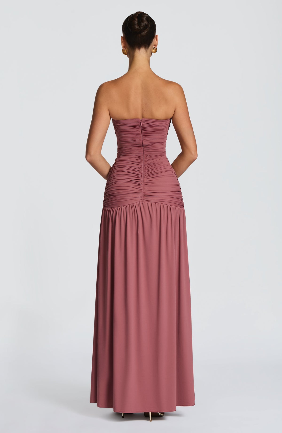 DIA Women's Dress Strapless Ruched Rose Brown Jersey Evening