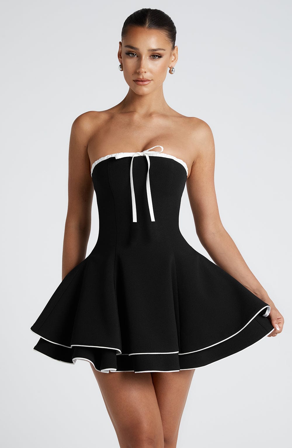 R.F Women's Dress Fit and Flare Black/White Crepe Party
