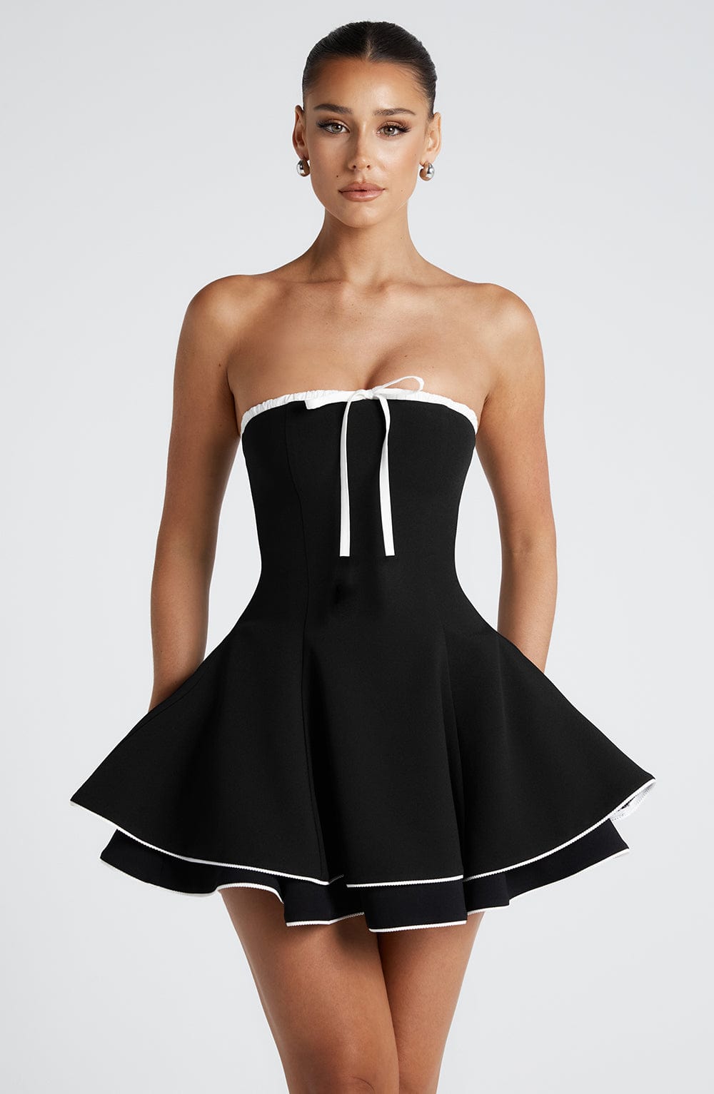 R.F Women's Dress Fit and Flare Black/White Crepe Party