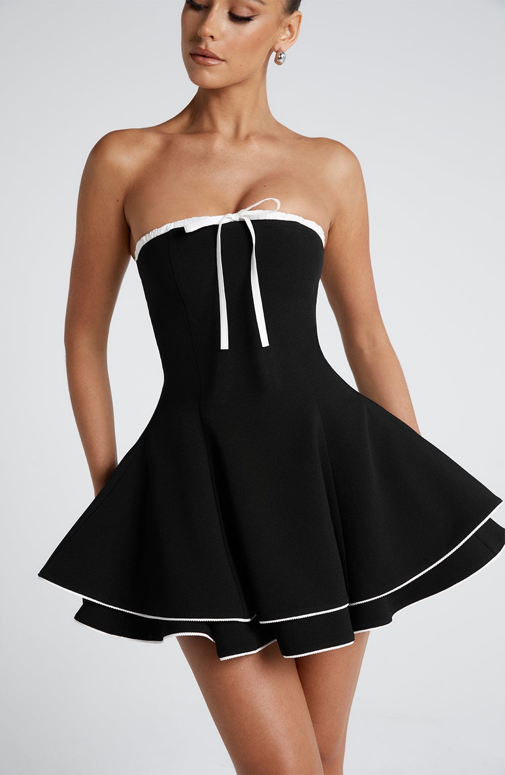 R.F Women's Dress Fit and Flare Black/White Crepe Party