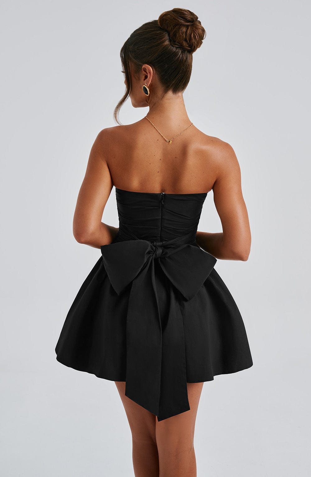 T.X Women's Dress Ruched Mini Black Cotton Bow Party