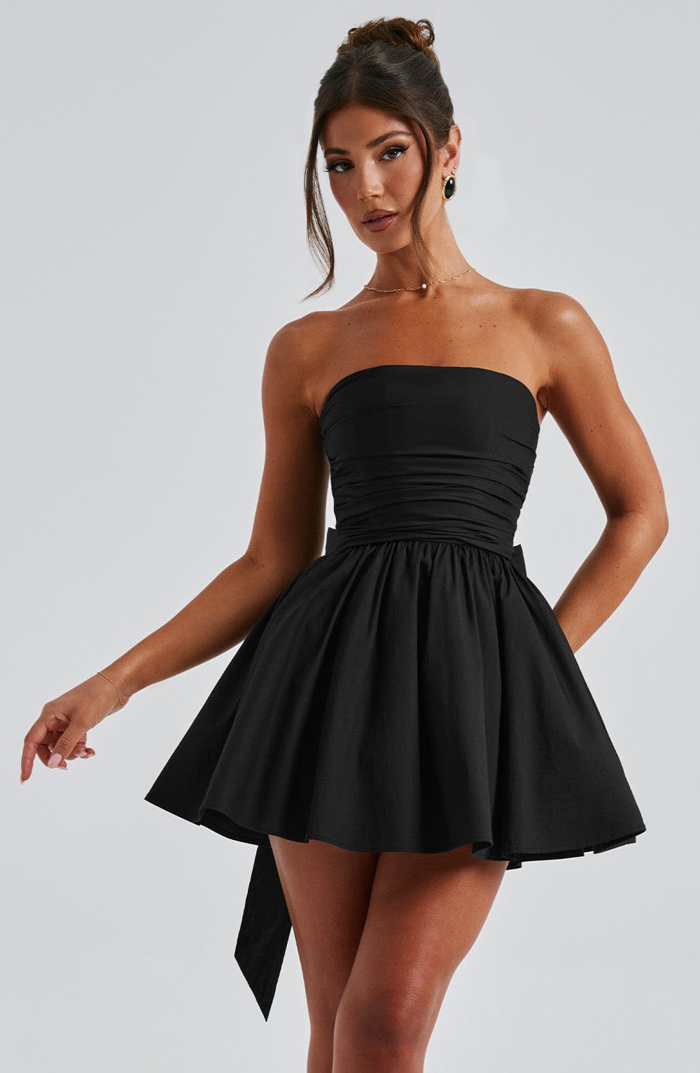 T.X Women's Dress Ruched Mini Black Cotton Bow Party