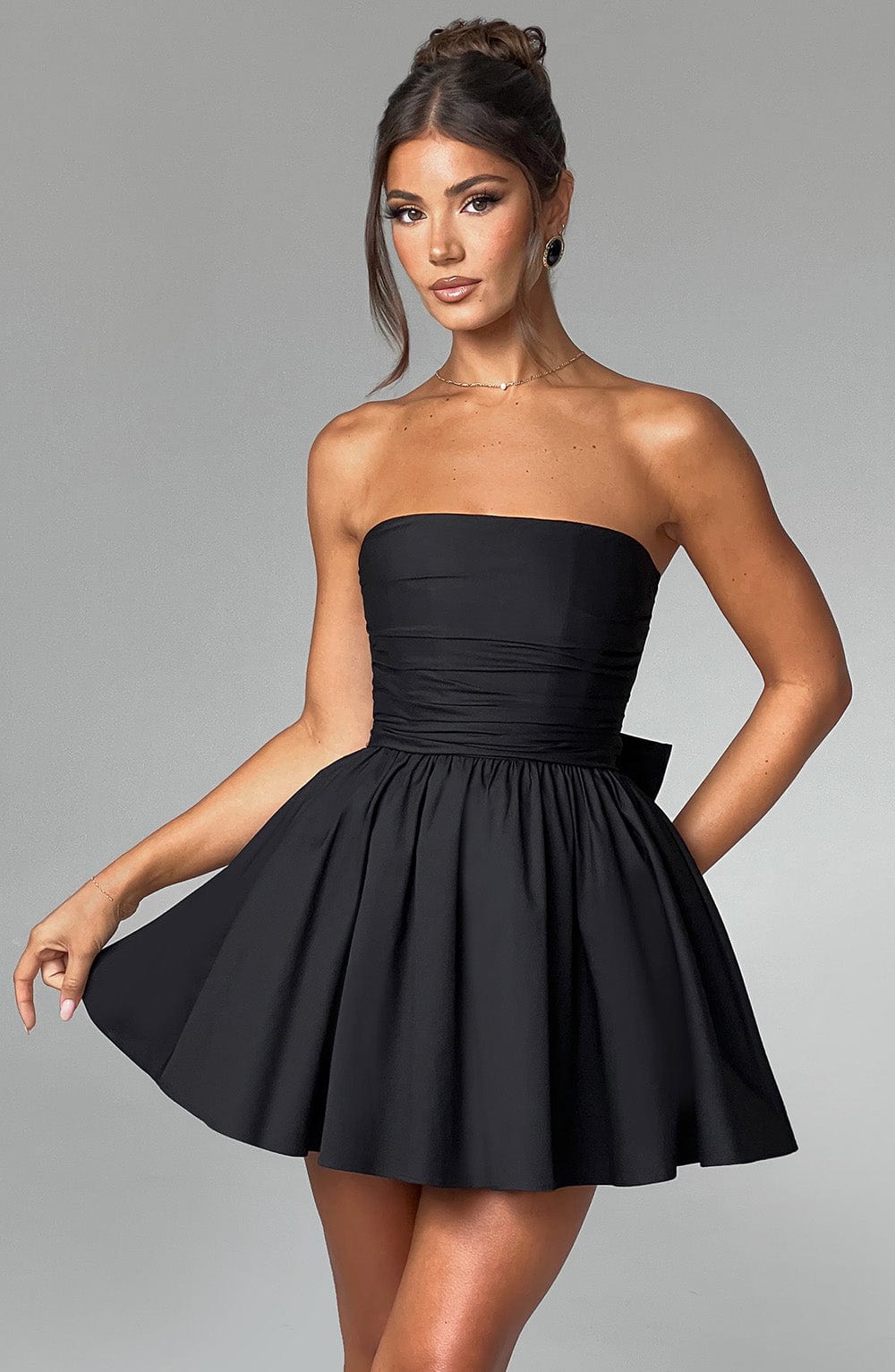 T.X Women's Dress Ruched Mini Black Cotton Bow Party