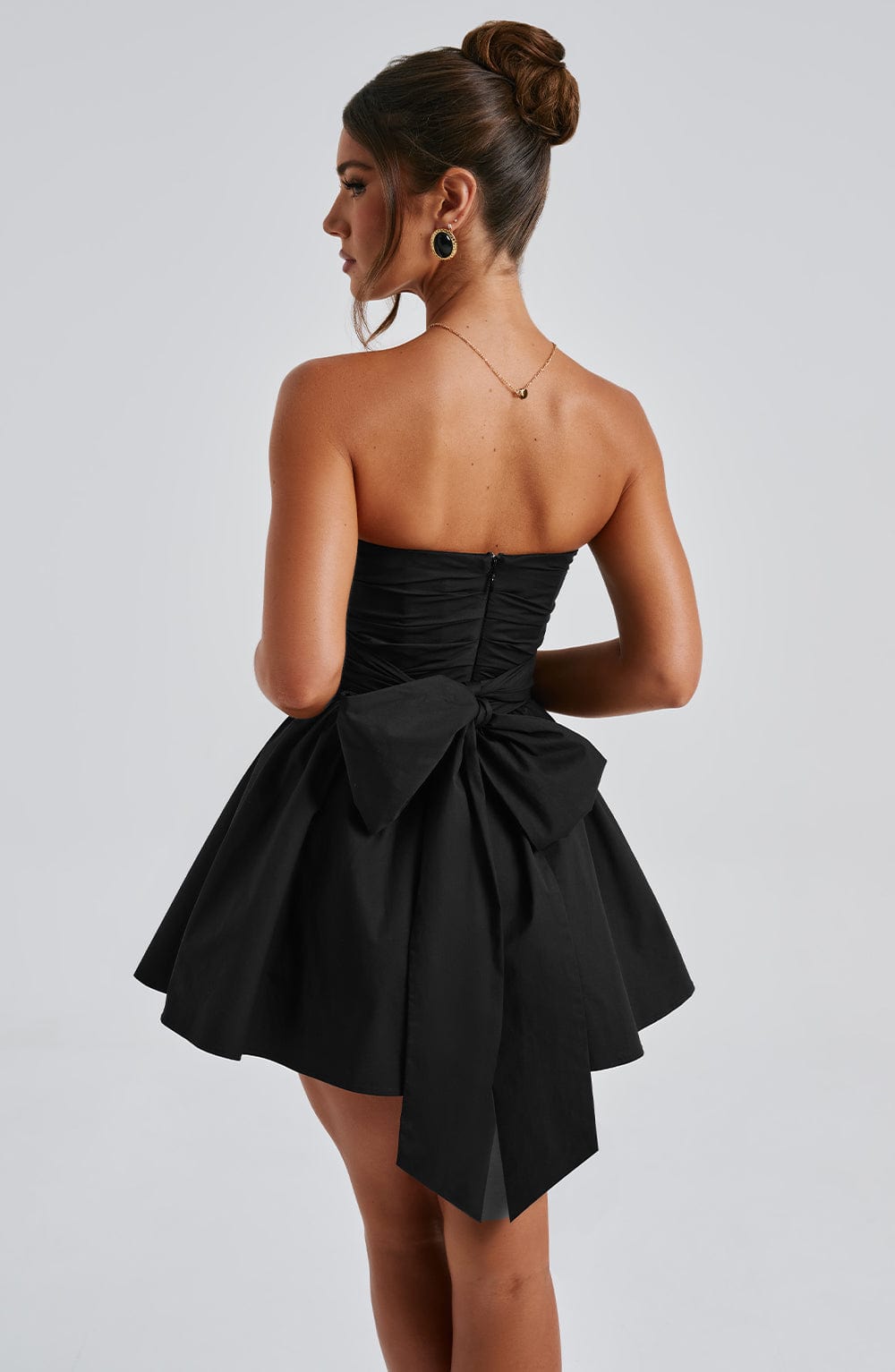 T.X Women's Dress Ruched Mini Black Cotton Bow Party