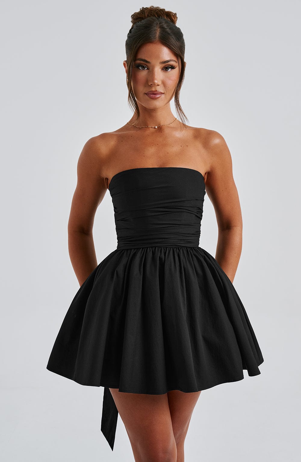 T.X Women's Dress Ruched Mini Black Cotton Bow Party