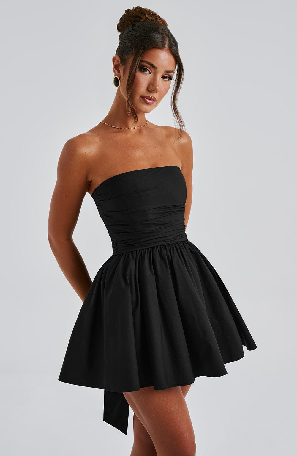 T.X Women's Dress Ruched Mini Black Cotton Bow Party