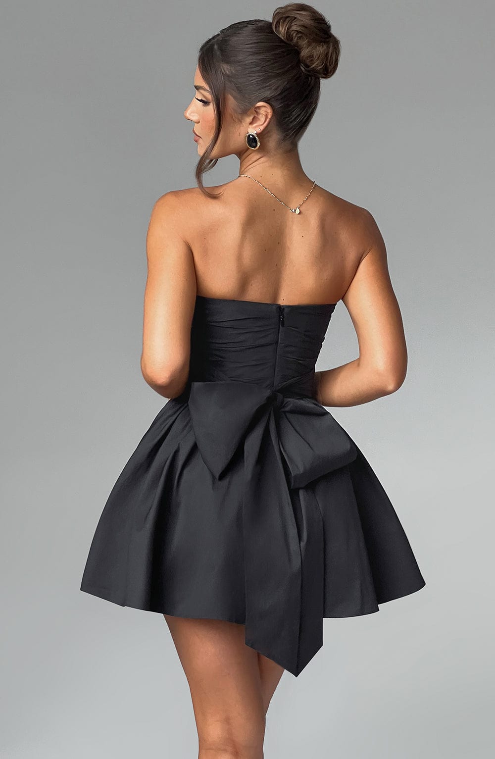T.X Women's Dress Ruched Mini Black Cotton Bow Party